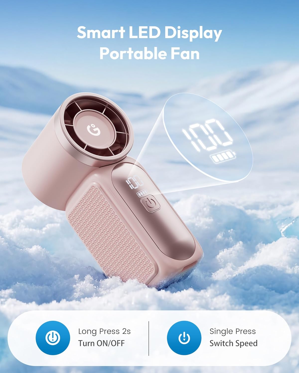 Gaiatop Portable Handheld Mini Fan, 6 Speeds 16900 RPM High Velocity Personal Fan with LED Display, USB Rechargeable, Mini Fan with Lanyard for Makeup, Travel, Outdoor Fan for Women Girl Gift, Pink