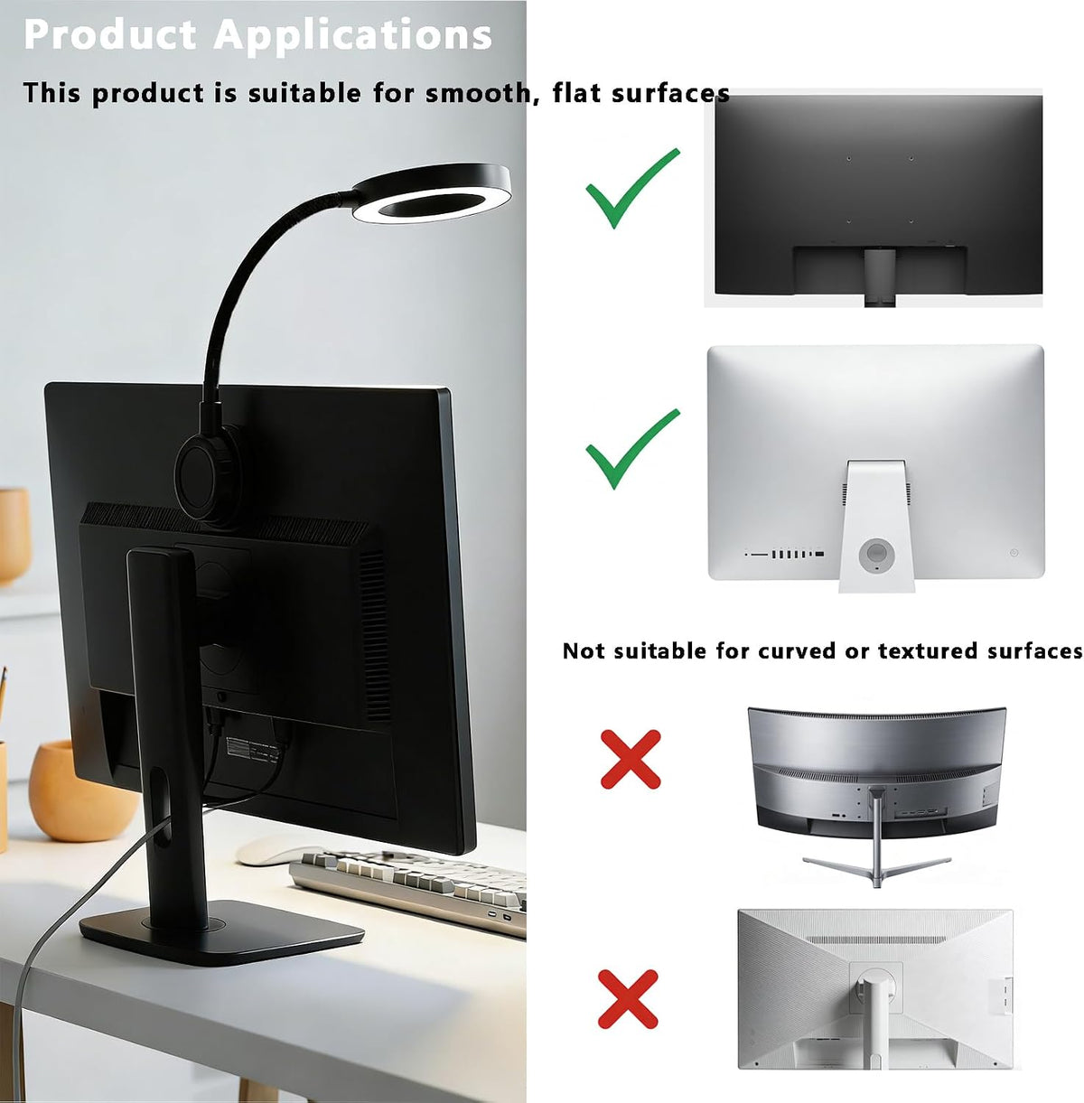 Ring Light for Computer Monitor,Suction Cup Small Desk Lamp for Office Home