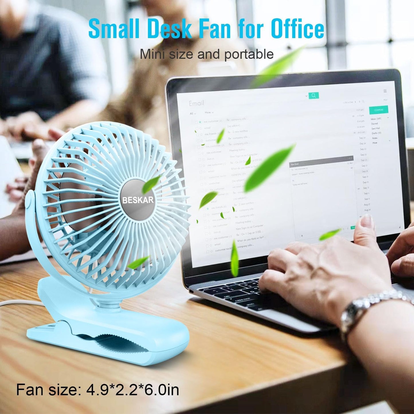 BESKAR USB Clip on Fan, Portable Small Desk Fan with Cord Powered | 3 Speeds Strong Airflow, Sturdy Clamp, Ultra Quiet Personal Cooling Fan for Office Dorm Bedroom Stroller