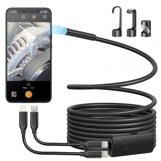 Anykit Endoscope Camera with Light, 1920P HD Borescope | with 8 Adjustable LED Lights,Semi-Rigid Snake Camera, IP67 Waterproof Inspection Cam for iPhone & Android, 9.8 ft Single Lens