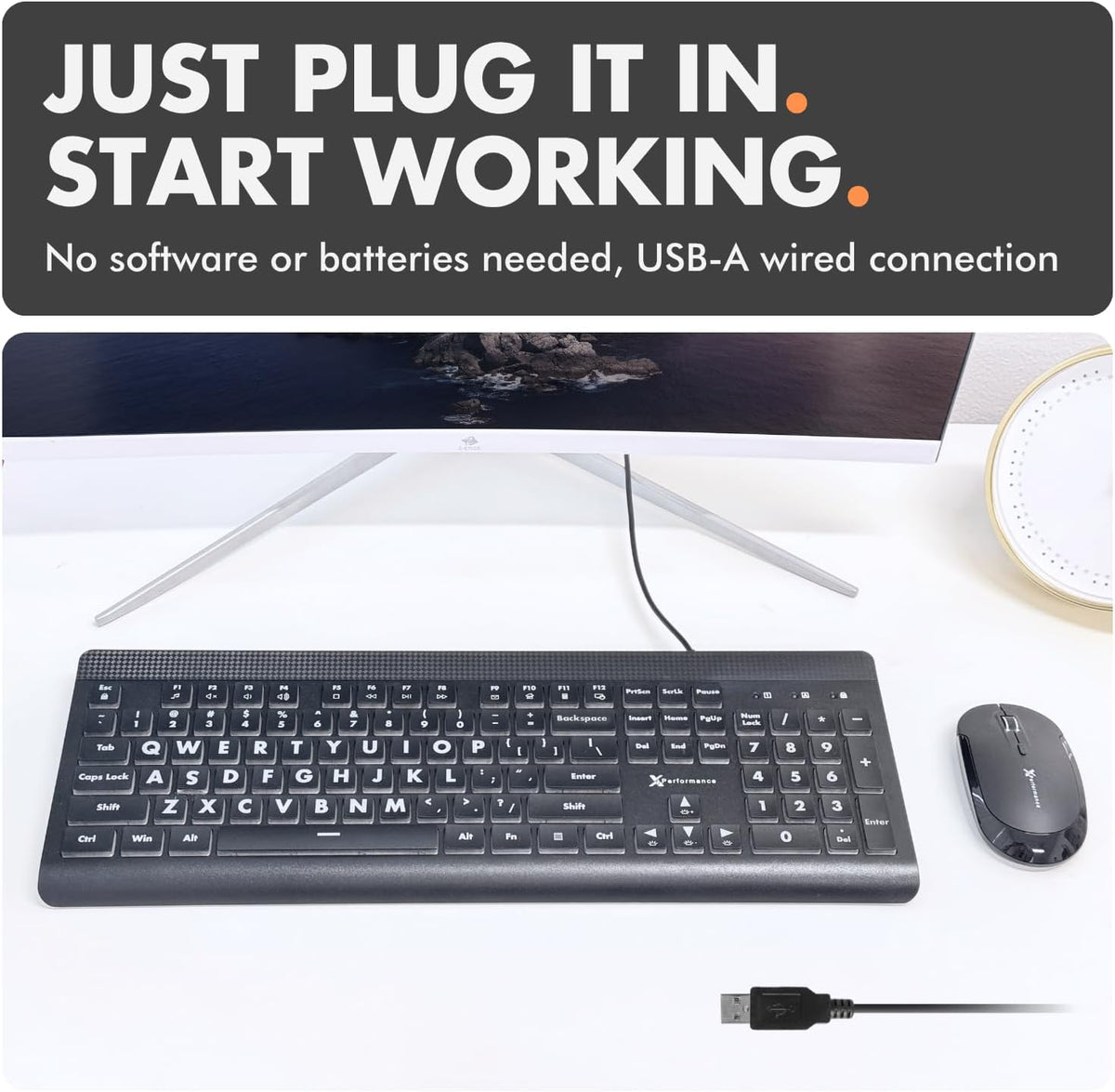 X9 Large Print Backlit Computer Keyboard - Easy to See Big Letters - Lighted USB Wired Keyboard with 7-Colors Backlight LED, Full Size Oversized Light Up Keyboard for Windows, PC, Laptop, Desktop