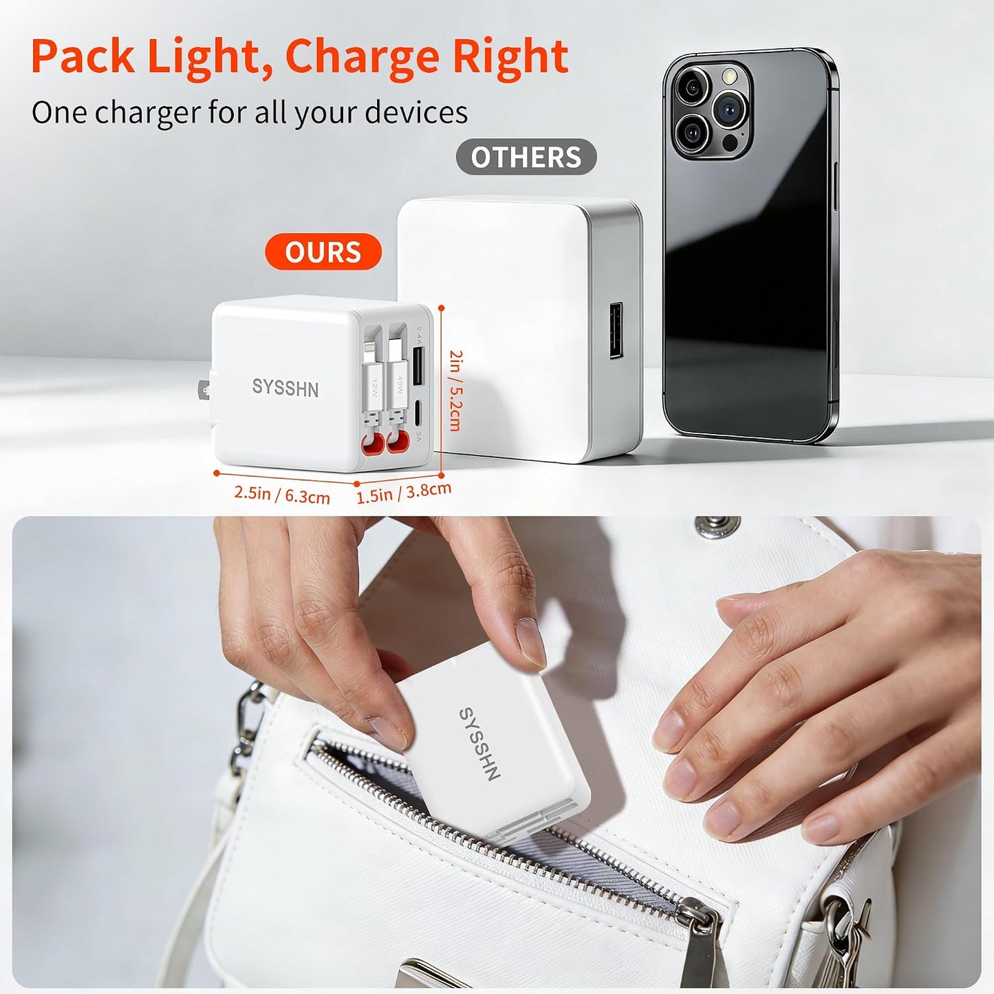 4-in-1 Retractable Wall Charger 45W USB C iPhone Charger with Dual Cables for Multiple Devices Foldable Plug Charger Block for iPhone 17/16/15/14/iPad/Galaxy/Pixel/AirPods