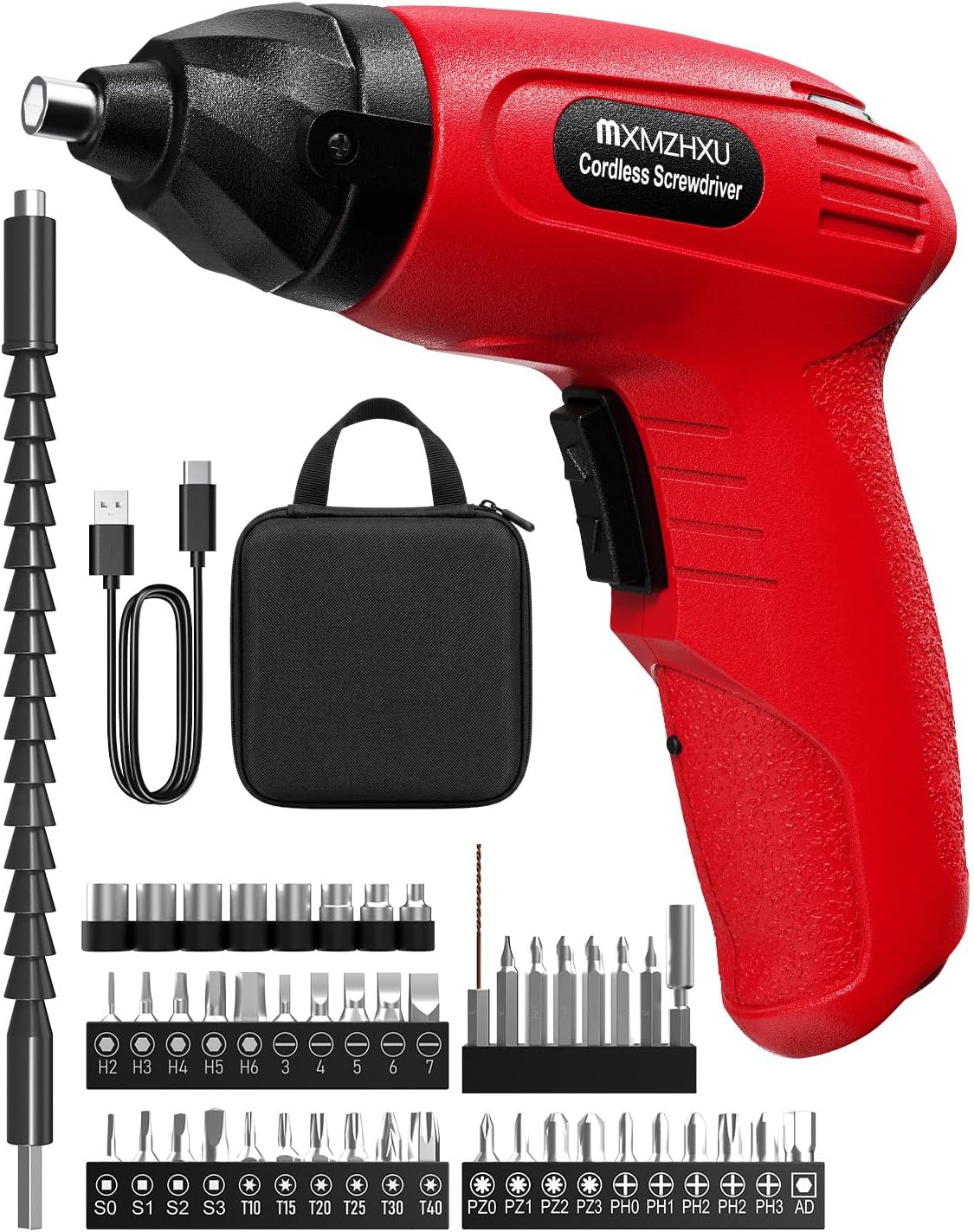 3.6V Cordless Screwdriver, 50-Piece Small Electric Screwdriver Set, Rechargeable with 6 N.m Precision Torque, 1.5H Type-C Fast Charging, Power Tool for Furniture Assembly & Home DIY, Red