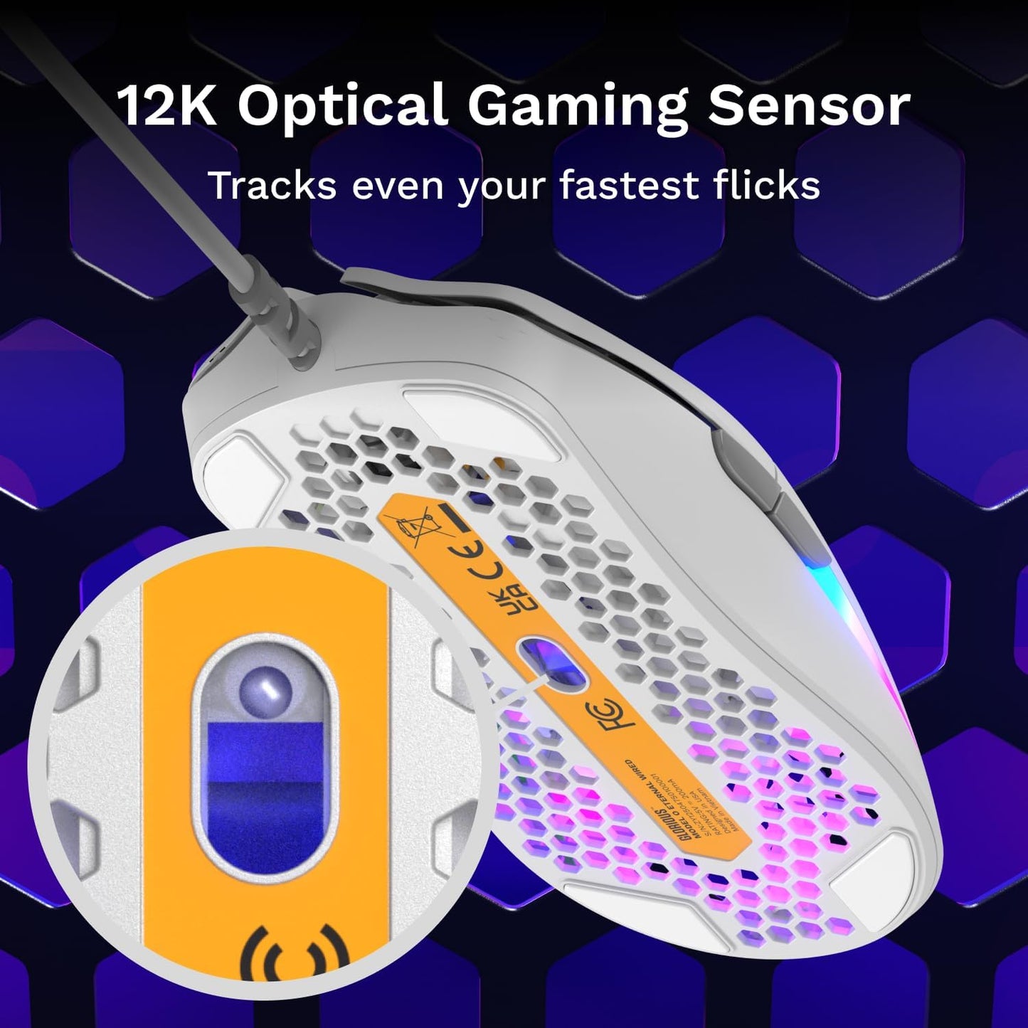 GLORIOUS Model O Eternal Ultralight RGB Gaming Mouse - Wired - 55g Lightweight - Customizable RGB Lighting - 6 Programmable Buttons - Symmetrical Design - 12K DPI Optical Sensor - PC/Mac - White