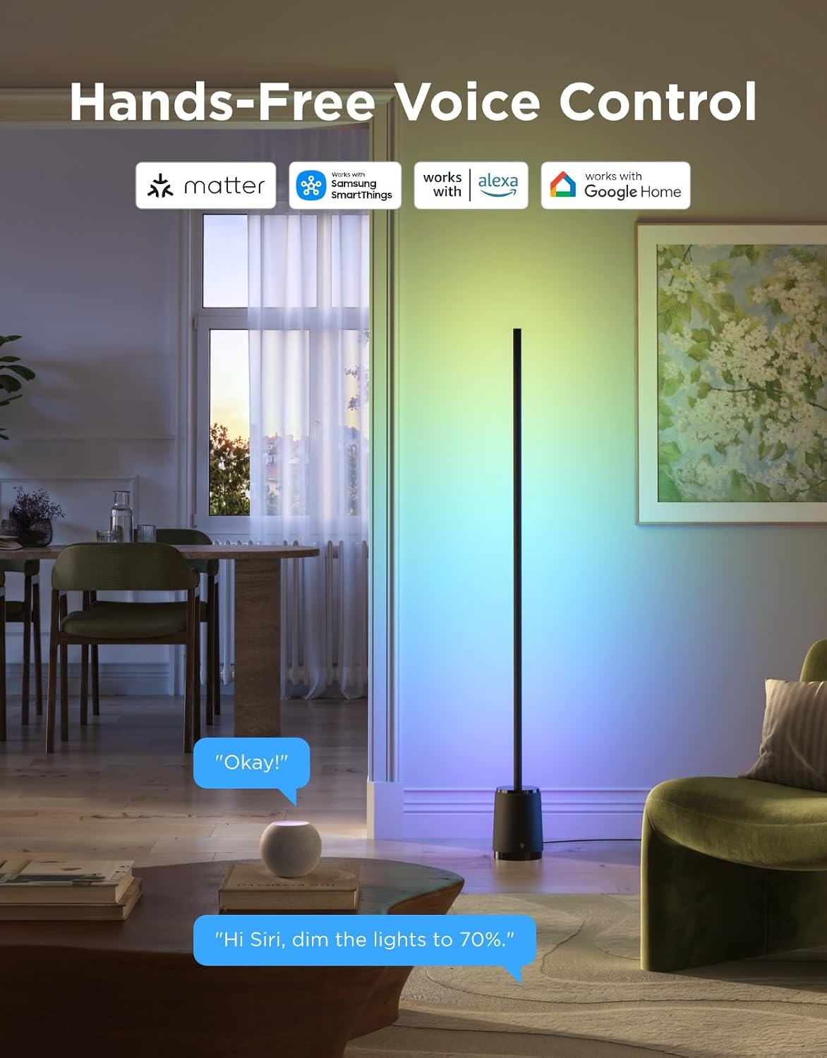 Govee Floor Lamp 3 Lite, Smart RGBIC LED Corner Lamp for Living Room | Compatible with Alexa, SmartThings, Matter, 1400lm Dimmable Color Changing Tall Standing Light with Music Sync for Bedroom