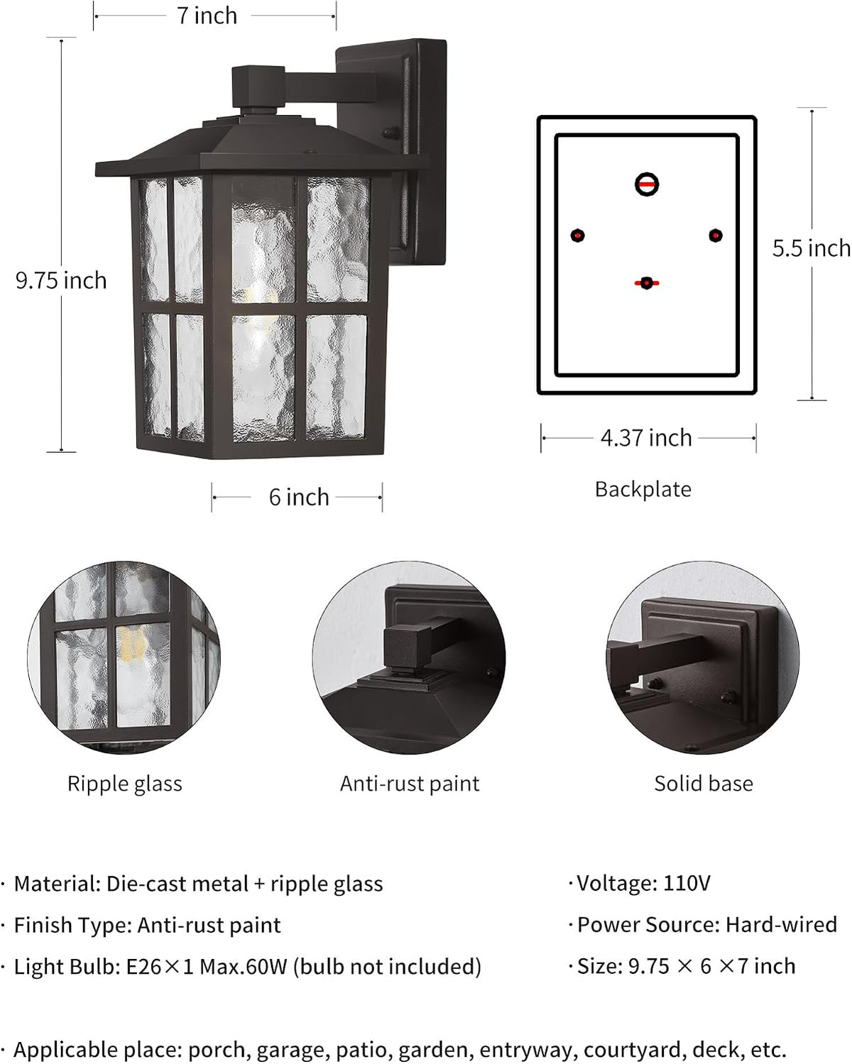 KDG Brown Outdoor Waterproof Modern Patio Wall Light Fixtures Set of 2