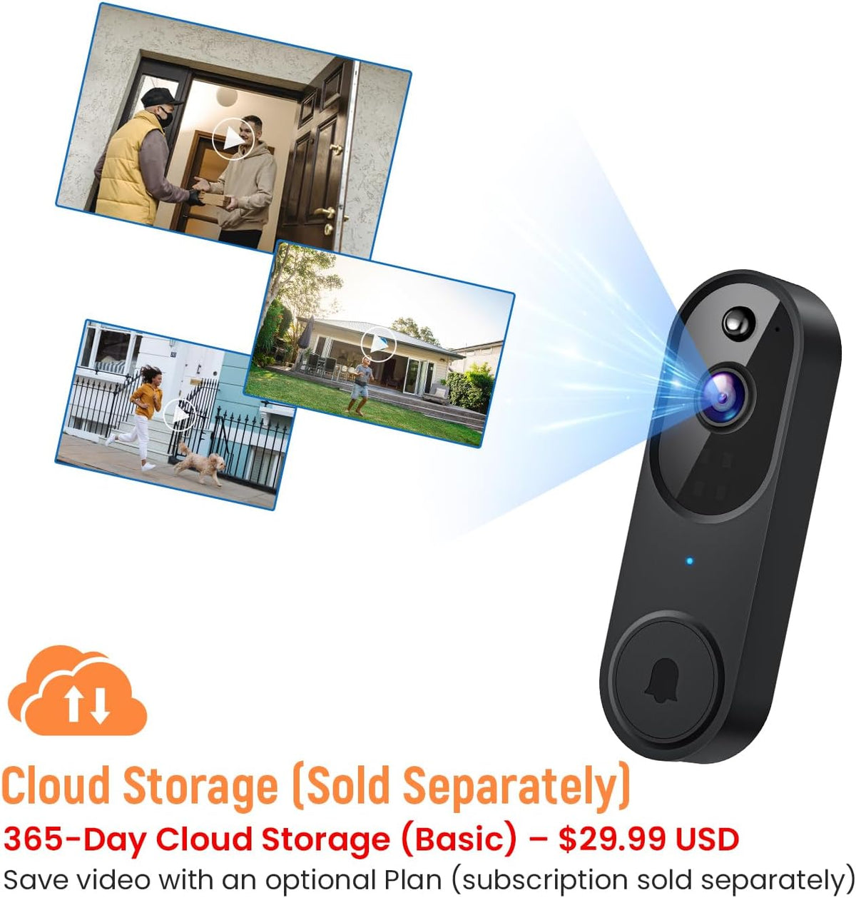 GridTera Smart Video Doorbell Camera Wireless, AI Human Detection and Instant Alerts, Night Vision, 2-Way Audio, Battery Powered, Cloud Storage Sold Seperately, 2.4G WiFi (Chime Included)