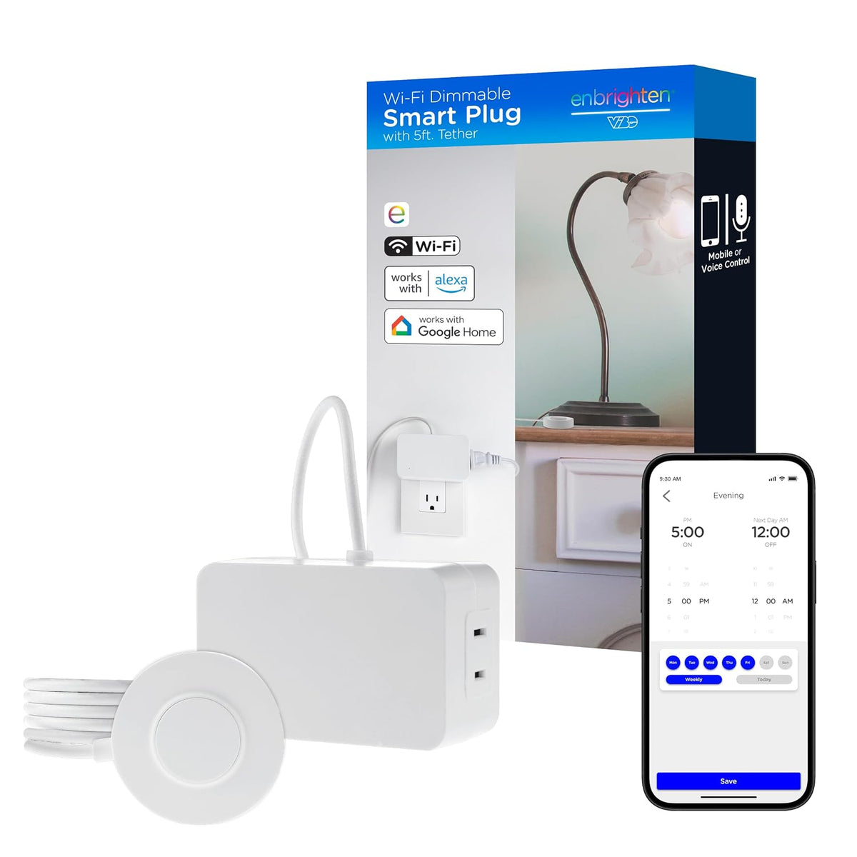 Enbrighten Indoor Smart Plug, 1 Polarized Outlet, Override with 5ft Lead