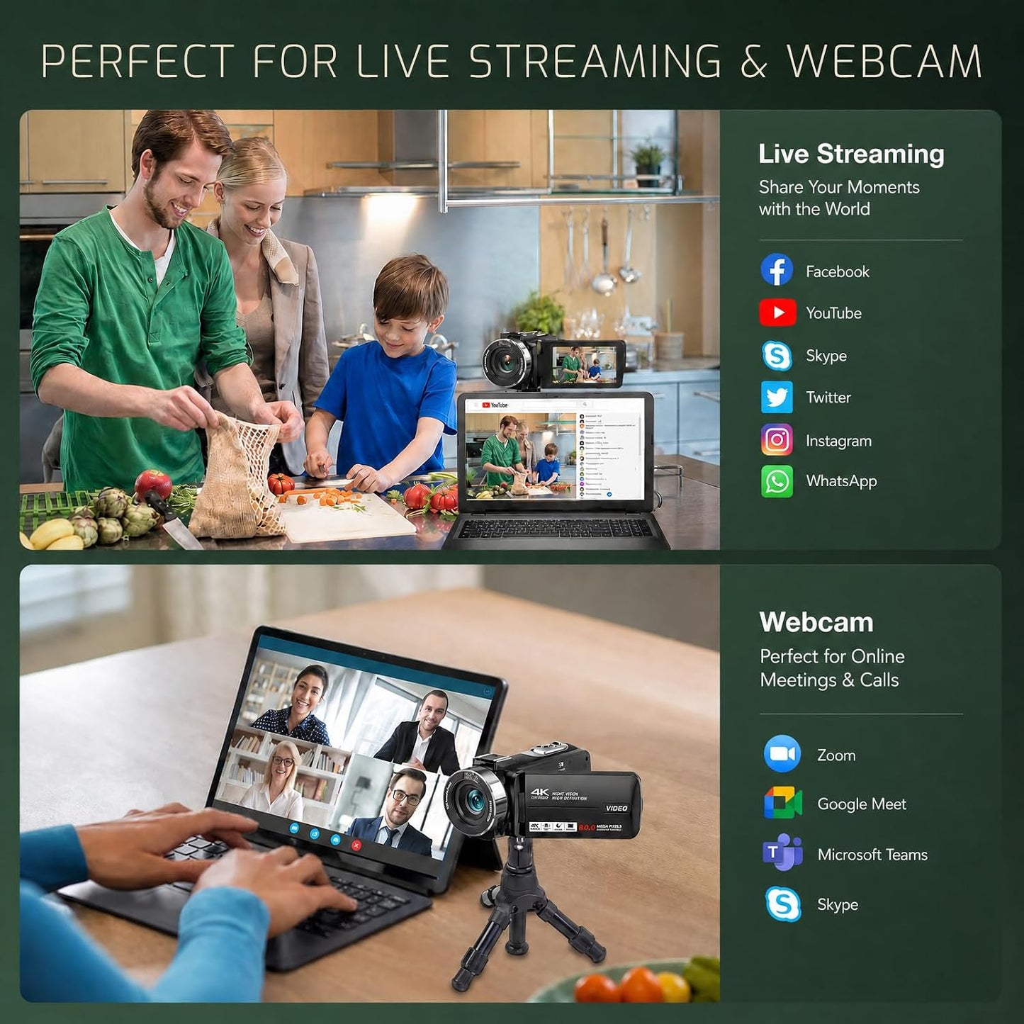 4K Video Camera Ultra HD 80MP Camcorder for YouTube Vlogging Webcam | 18X Digital Zoom, 3.0" 270° Rotatable IPS Screen, IR Night Vision, Video Recorder With 32GB SD Card, Lens Cap & 2 Batteries
