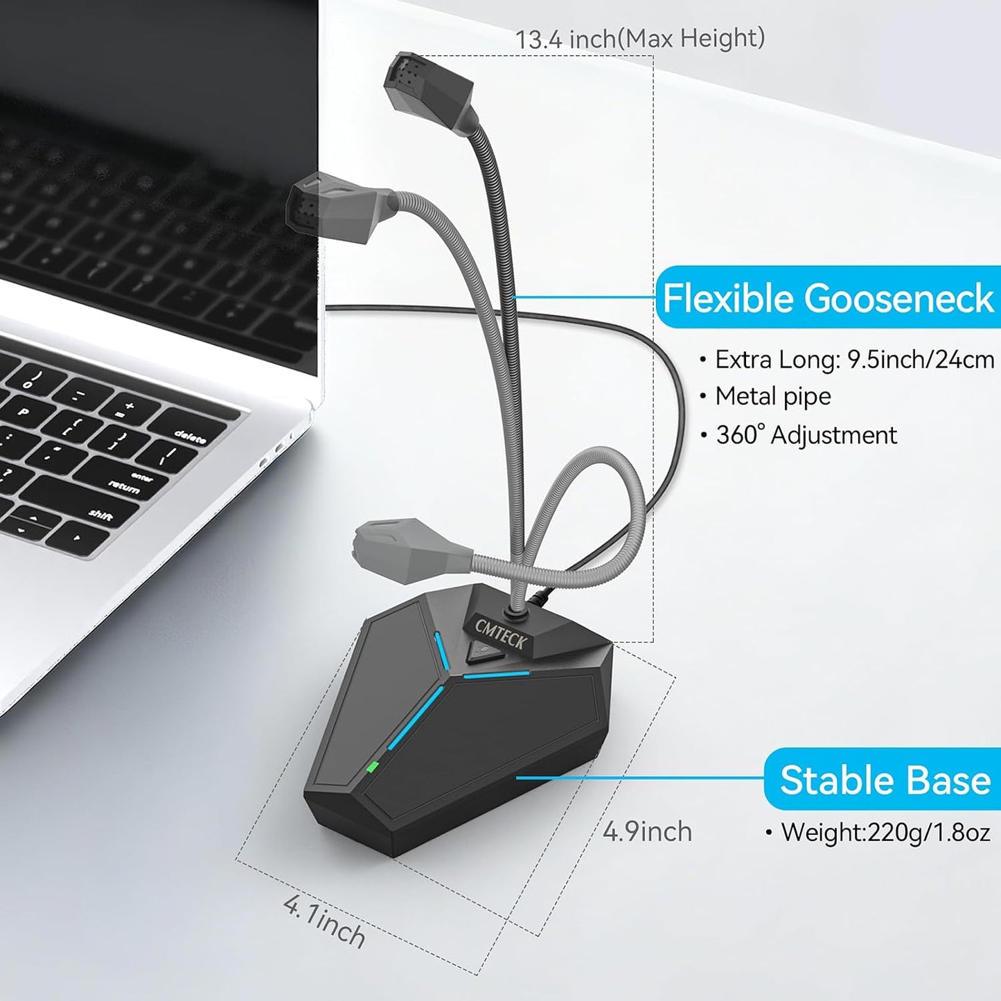 CMTECK USB Computer Microphone, Plug-and-Play, Studio-Quality for PC,Laptop | One-touch mute with LED indicator, noise-cancelling, 360° adjustable extra-long gooseneck desktop Mic. Works with Windows/Mac