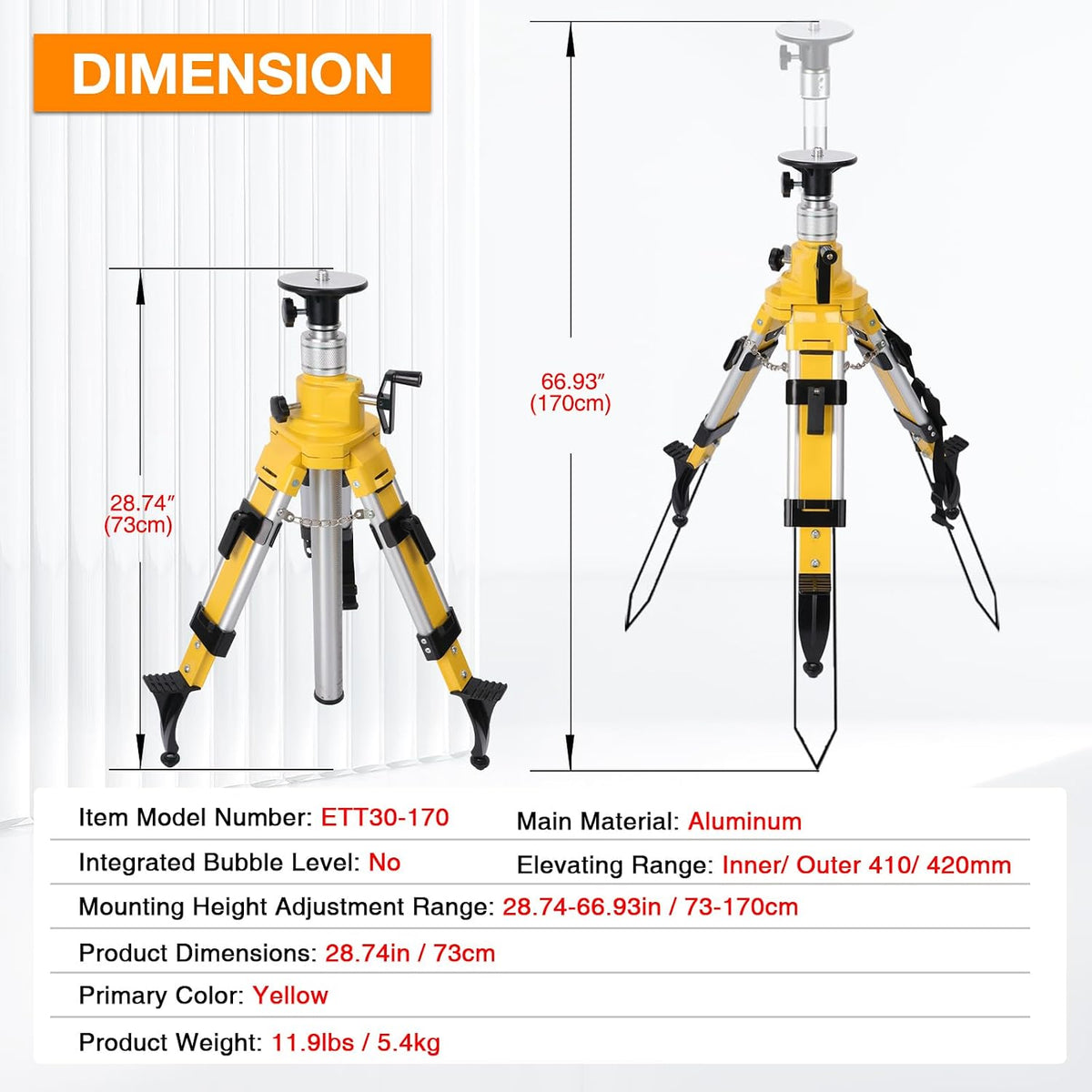 Elevator Tripod for Laser Level, Surveying Instruments With Adjustable Legs for Cross Rotary Lasers