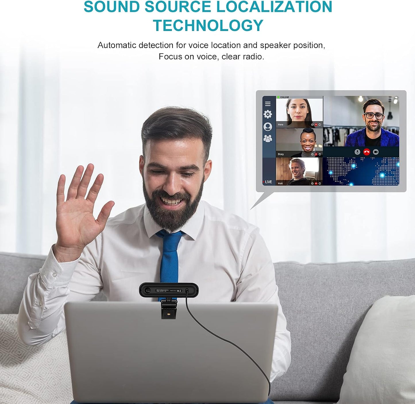 3 in 1 Webcam - 2K HD USB C Webcam with Microphone and Speaker, Stereo Sound & Noise-Cancelling Mics, Privacy Cover, Light Correction, Autofocus Conference Web Camera for Computer/Laptop/PC/Monitor