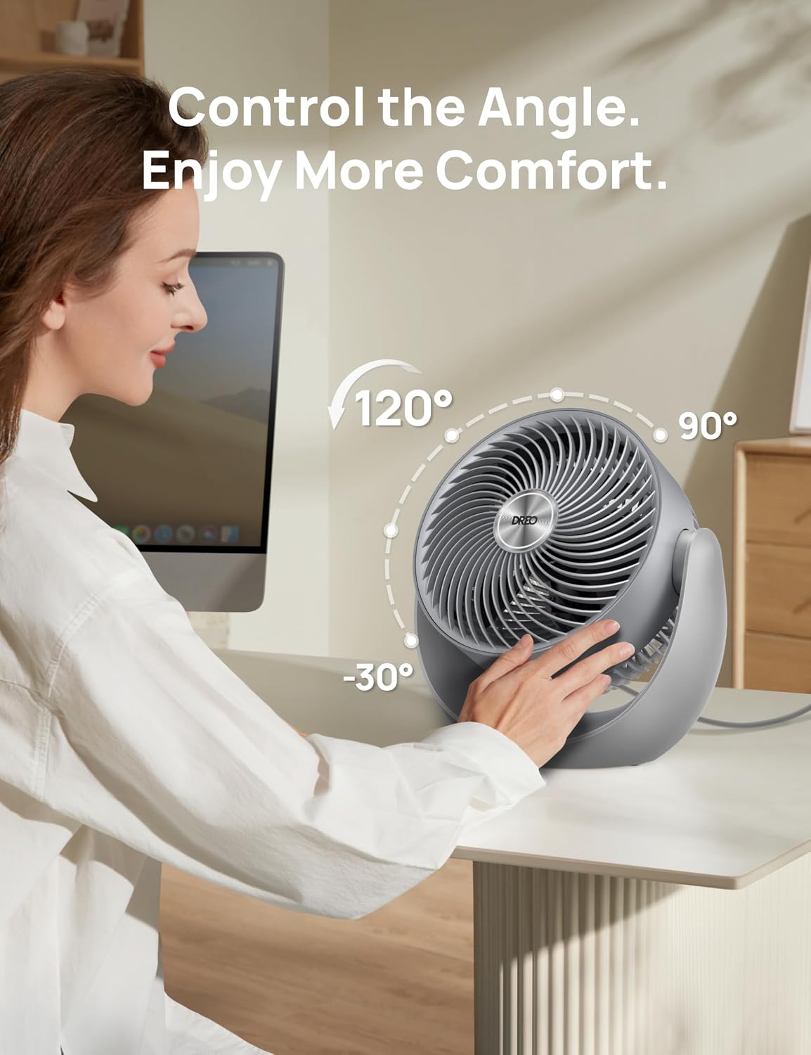 DREO Fan for Bedroom, Table Air Circulator for Whole Room, 11 Inch, 60ft Strong Airflow, 120° adjustable tilt, 20db Low Noise, Quiet, 3 Speeds, Desk Fan for Home,Office, Kitchen