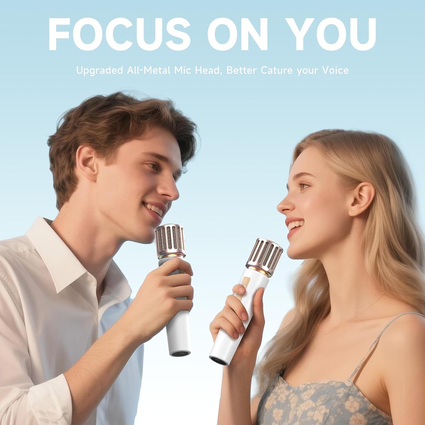 Wireless Microphones, Microphone with One-to-One Chip Connection, Controllable LED Lights, 40H Duration, 200FT Range Free Sing, Volume Control Microphone for Singing, Speech, Home Party, Youtube