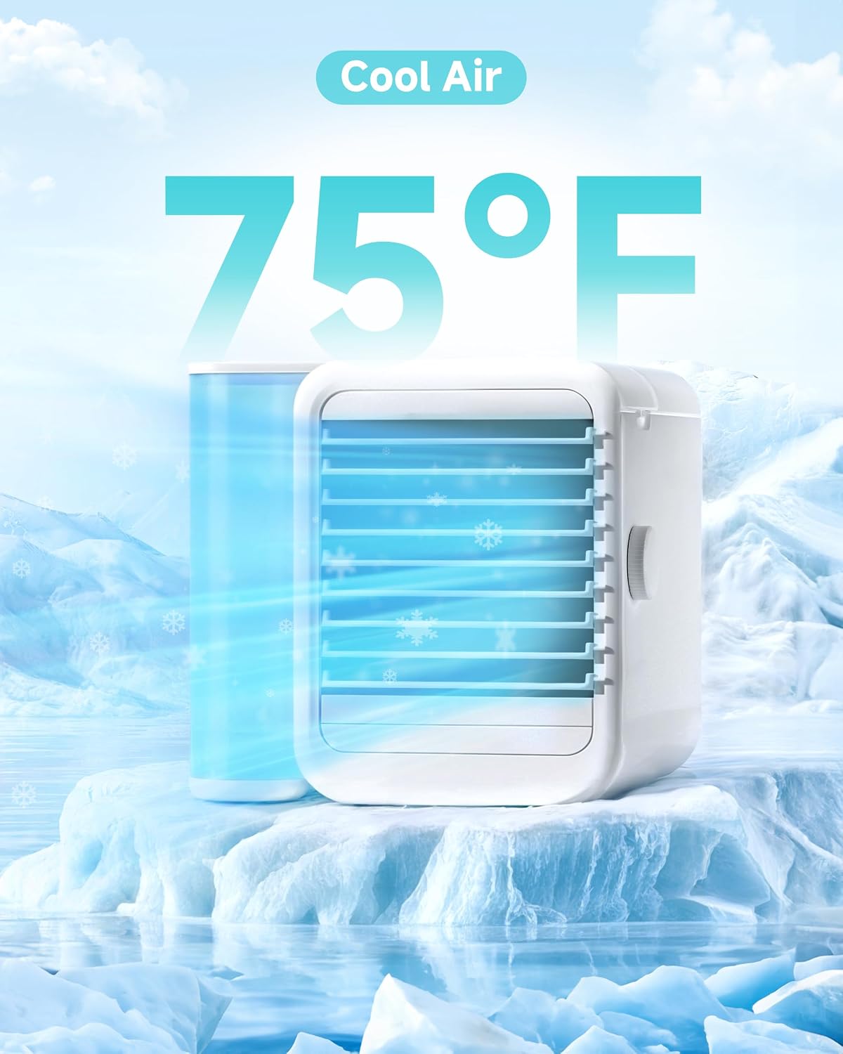 Portable Air Conditioners Fan: Air Conditioner, Ac Unit | Evaporative Air Cooler - Personal Mini Air Cooler with Timer & 7 Light Ac Unit for Bedroom Room Desktop Office (Pearl White)