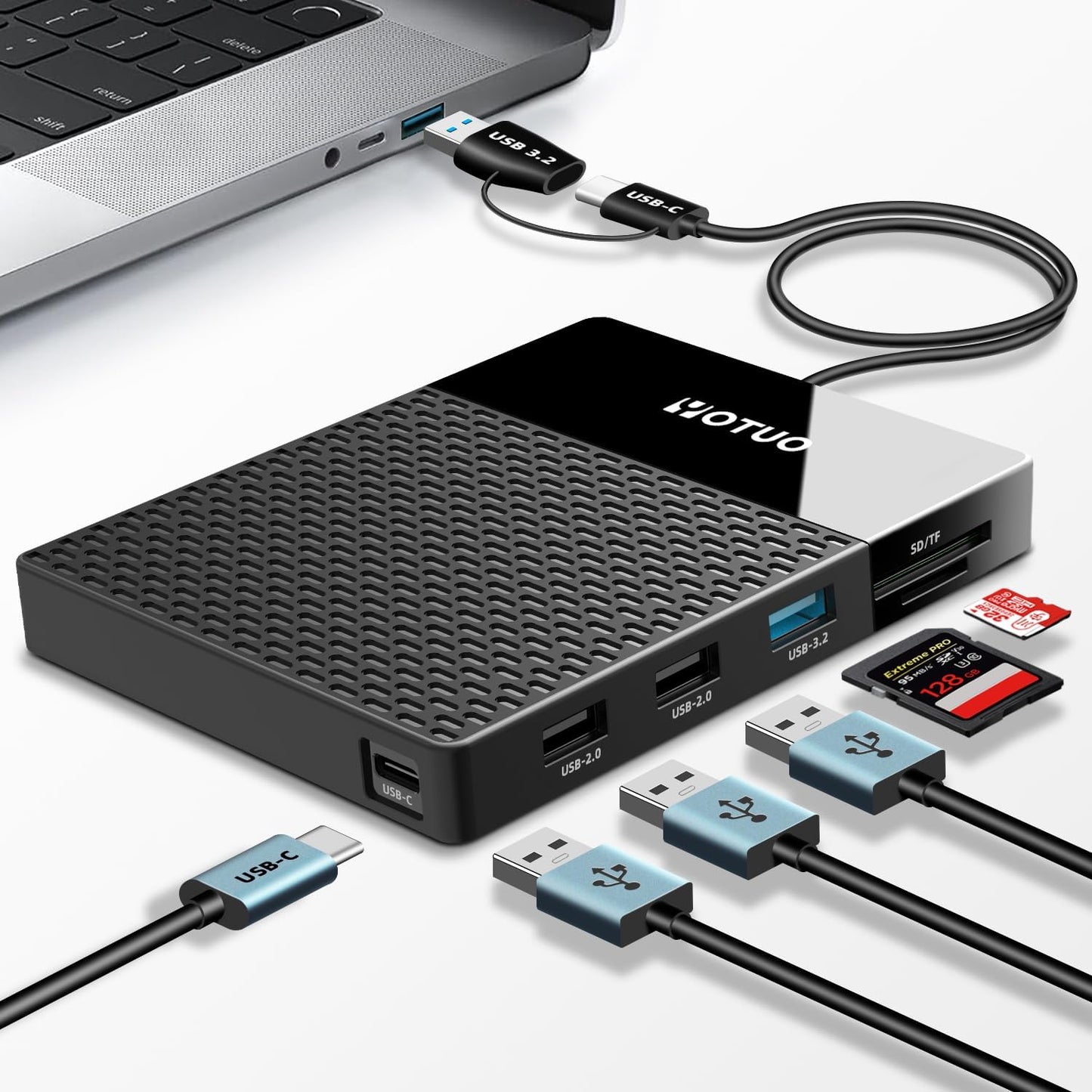YOTUO 1TB External Hard Drive, USB C Multiport Hub HDD 7-in-1, USB 3.0, SD/TF Card Reader, Docking Station, Multi-Function HDD for Windows, Mac, Android, TV, iPhone 15/16/17, Laptop, Desktop, PC