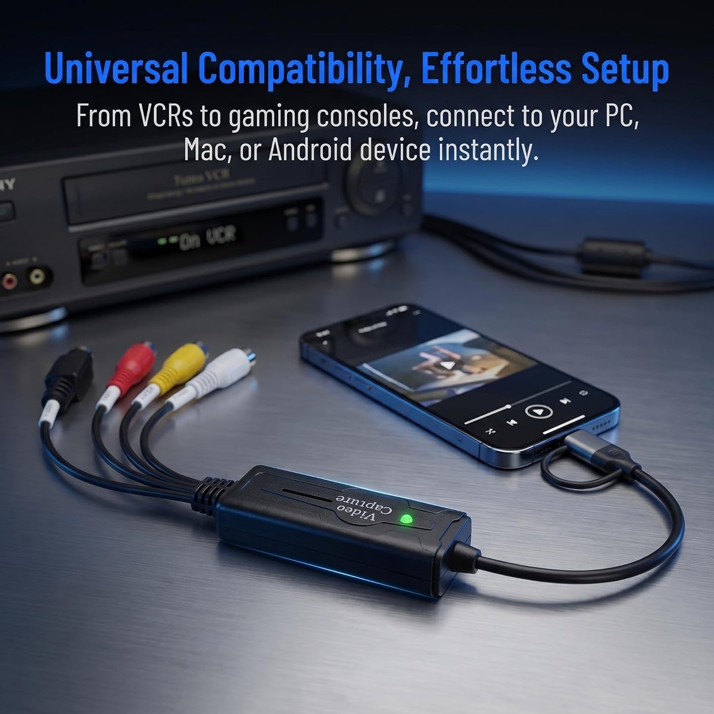 VHS to Digital Video Capture Card for VCR, Hi8, Mini DV Tapes - Plug & Play | Dual USB & Type-C Easily convert VHS, camcorder & old console videos to digital, Plug and play