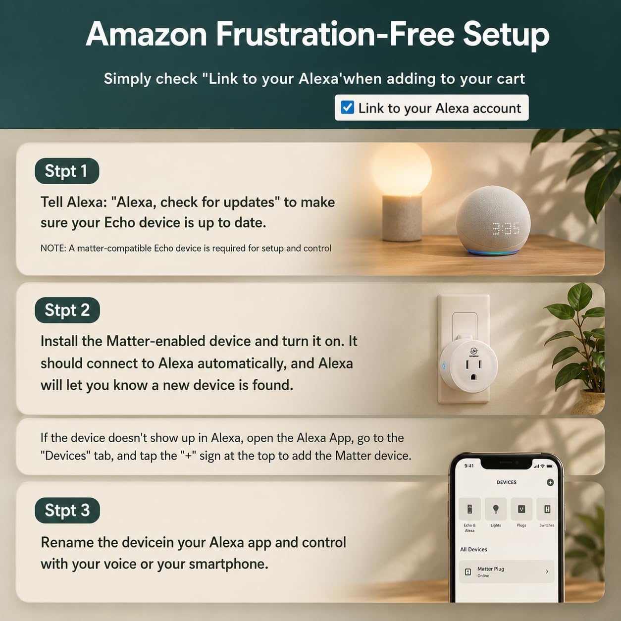 Matter Smart Plug, Compatibility with Apple HomeKit, Google Home, Alexa & SmartThings, Easy Setup, Timer Outlet, 2.4GHz WiFi Only, Matter Hub Required (4 Pack)