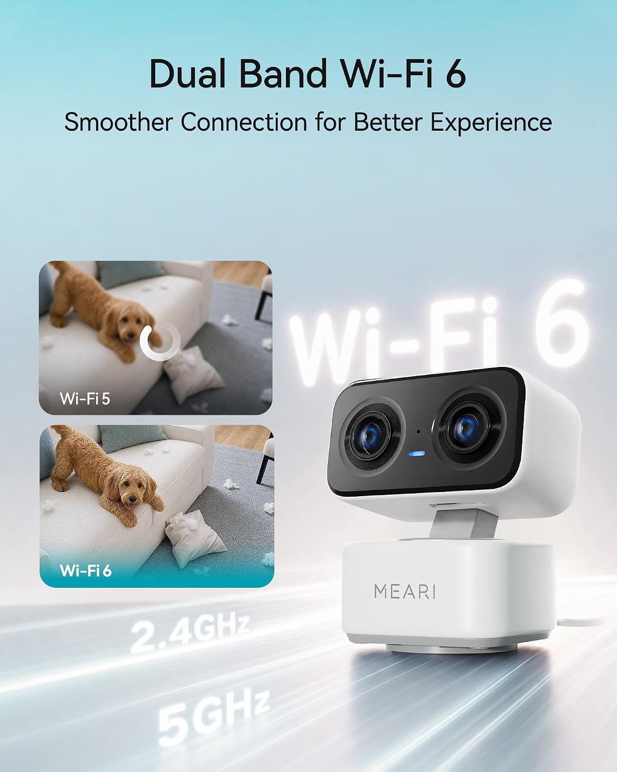 MEARI WiFi Security Camera, 2.5K Dual‑Lens Indoor Cameras for Home Security
