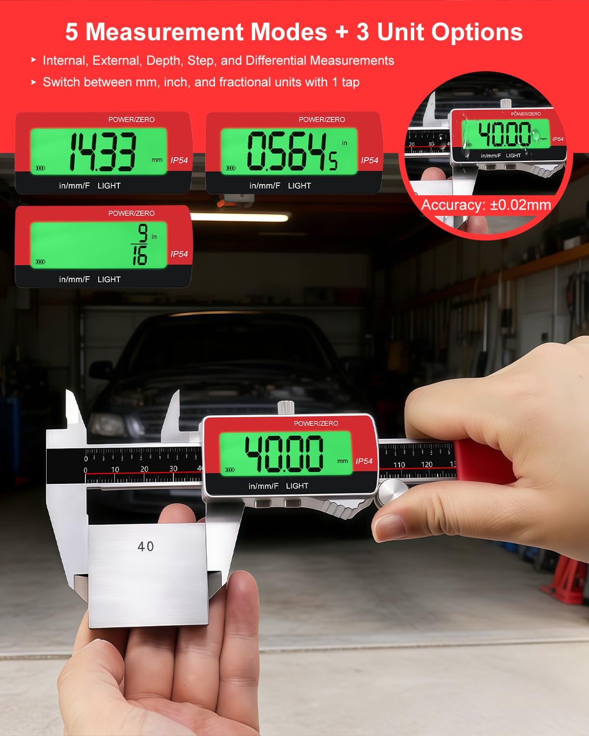 GODSEON 6" Digital Caliper, USB-C Rechargeable Backlight LCD ±0.001" Accuracy, Inch/mm/Fraction Units 5 Modes Auto-Off, Stainless Steel Calipers for DIYers Woodworkers Jewelers, 3D Printing