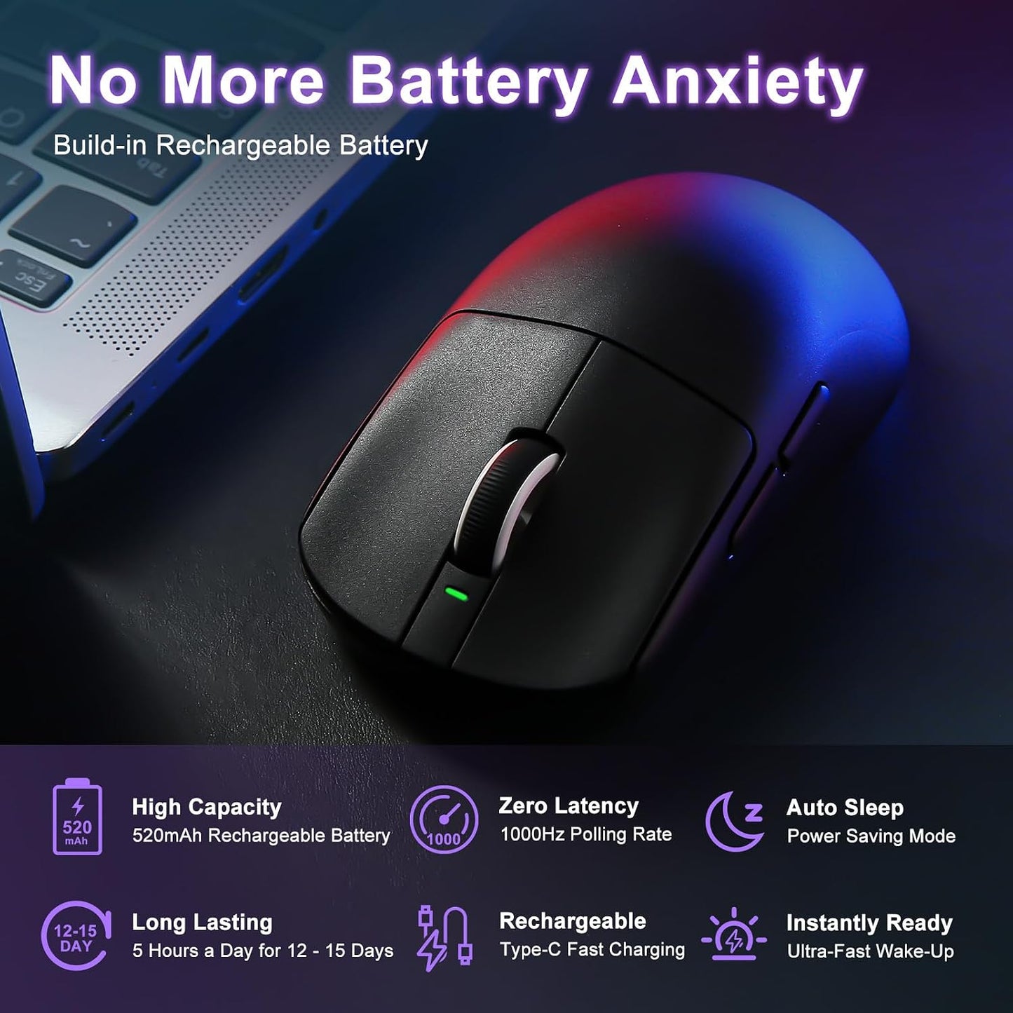R1 SE+ Gaming Mouse, 18000 DPI, High-Precision PAW3395 SE Sensor,55g Lightweight, Tri-Mode 2.4G/BT5.0/USB-C Mouse, Programmable Ergonomic Mouse for Laptops/PC/Mac (Black)