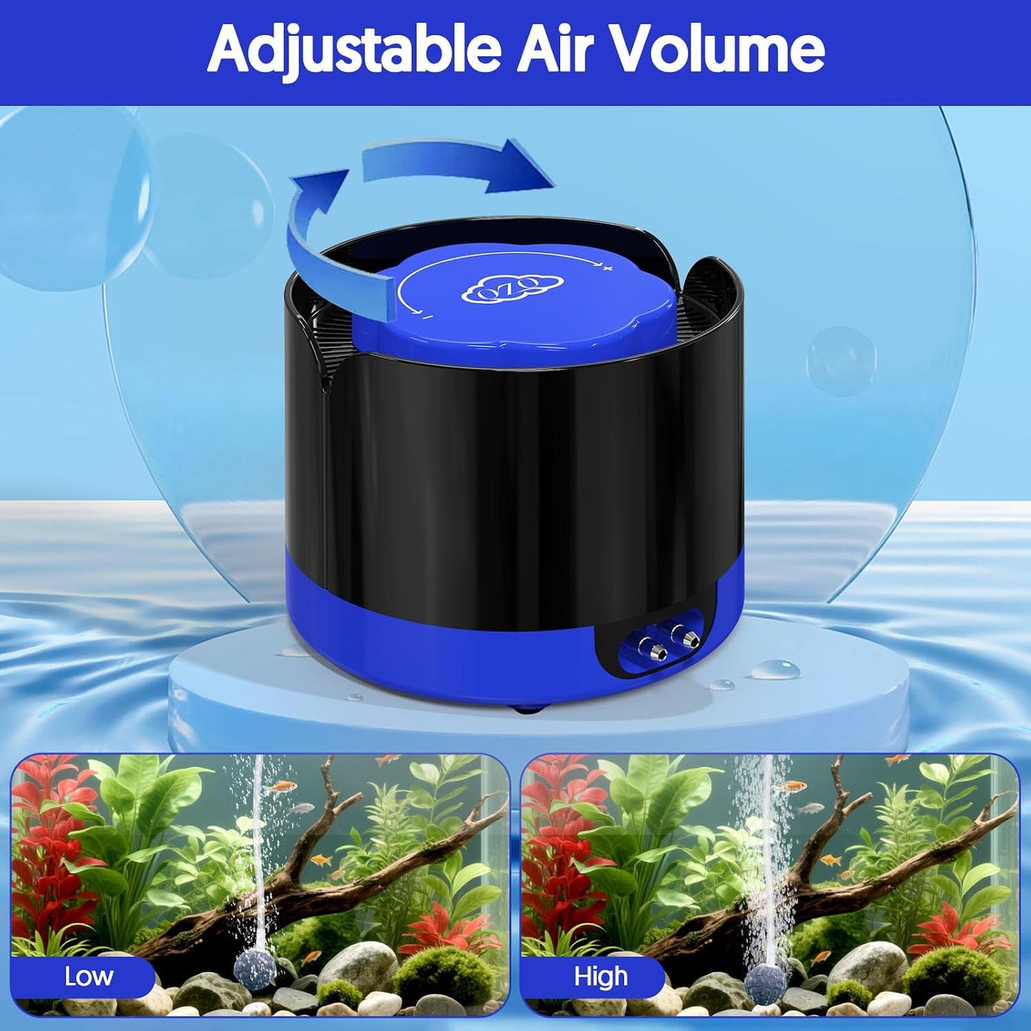 QZQ Aquarium Air Pump, Quiet Fish Tank Air Pump with Dual Outlets, 3W/5W Powerful Adjustable Oxygen Pump with Accessories, Aquarium Bubbler Aerator for Fish Tank Up to 80 Gallon (3W)
