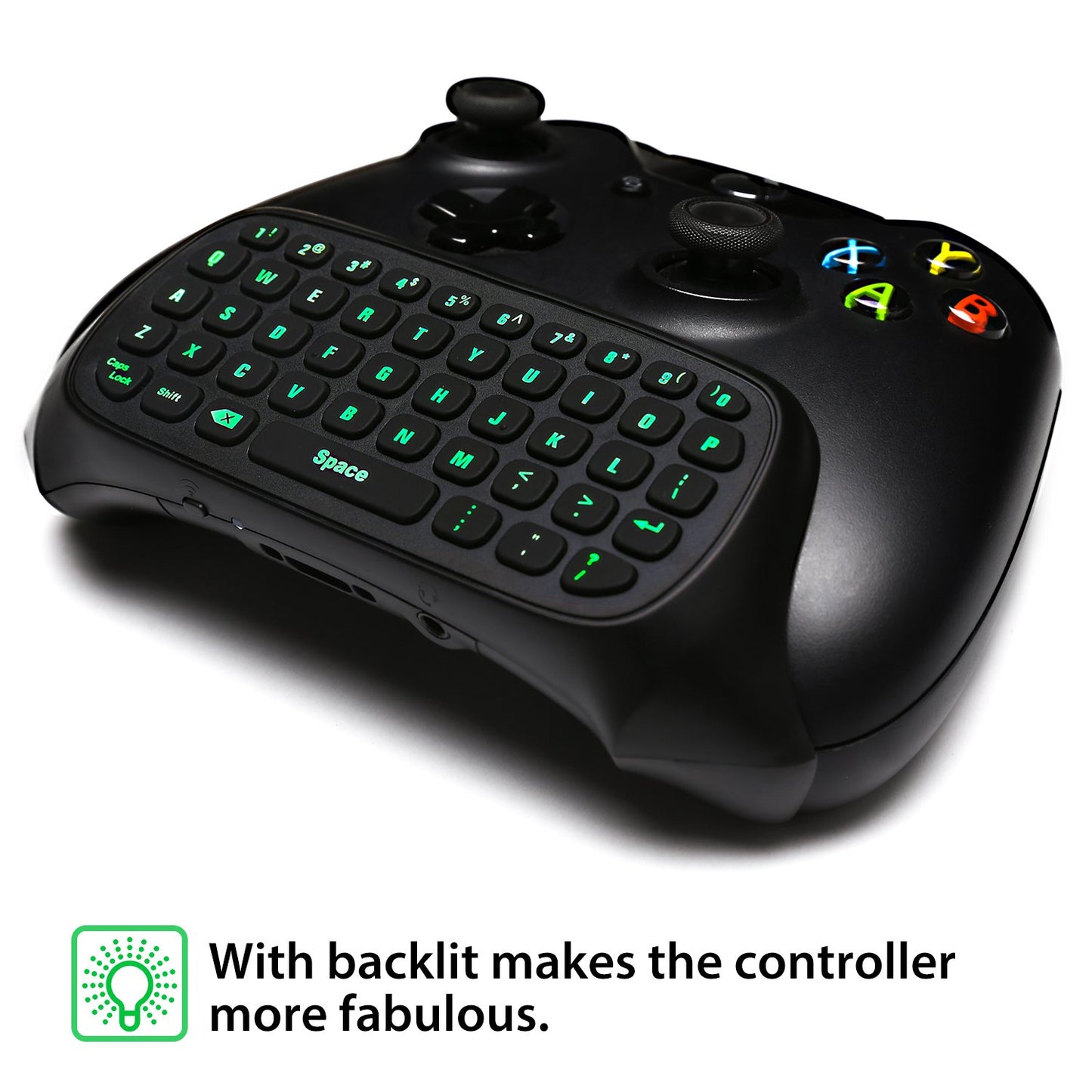 MoKo Green Backlight Keyboard for Xbox One Controller, Black | Wireless Chatpad with Headset & Audio Jack, Accessories fits Xbox One/One S/ Elite/2, Series X/S, 2.4G Receiver Included