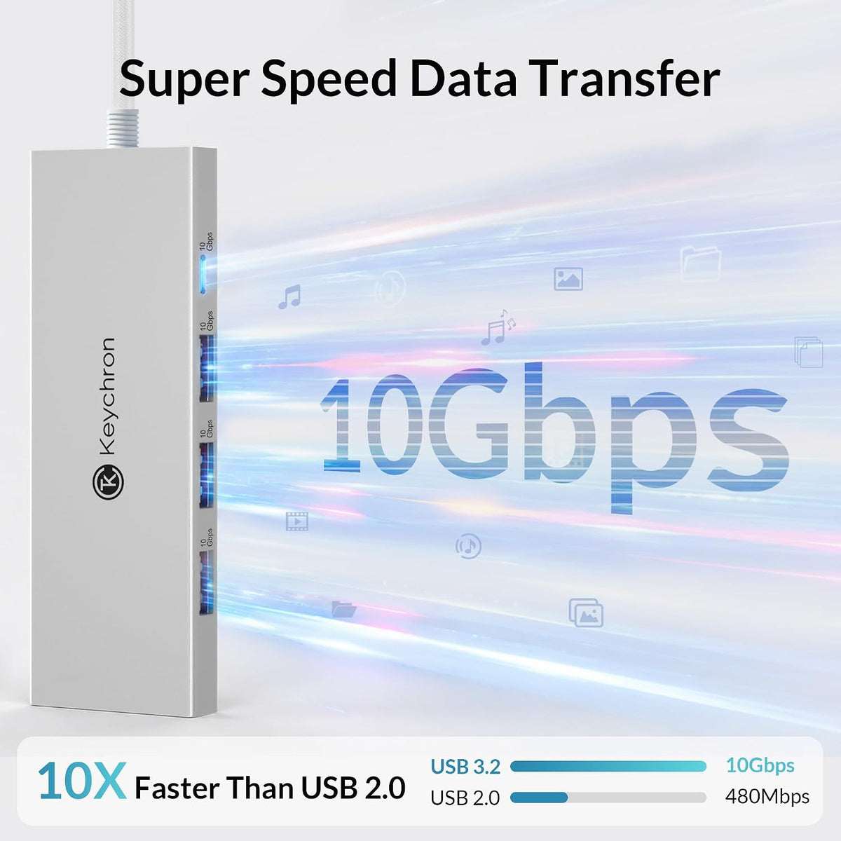 Keychron USB Hub, 6in1 USB C to 4K@60Hz HDMI, 10Gbps USB,100W PD Charging