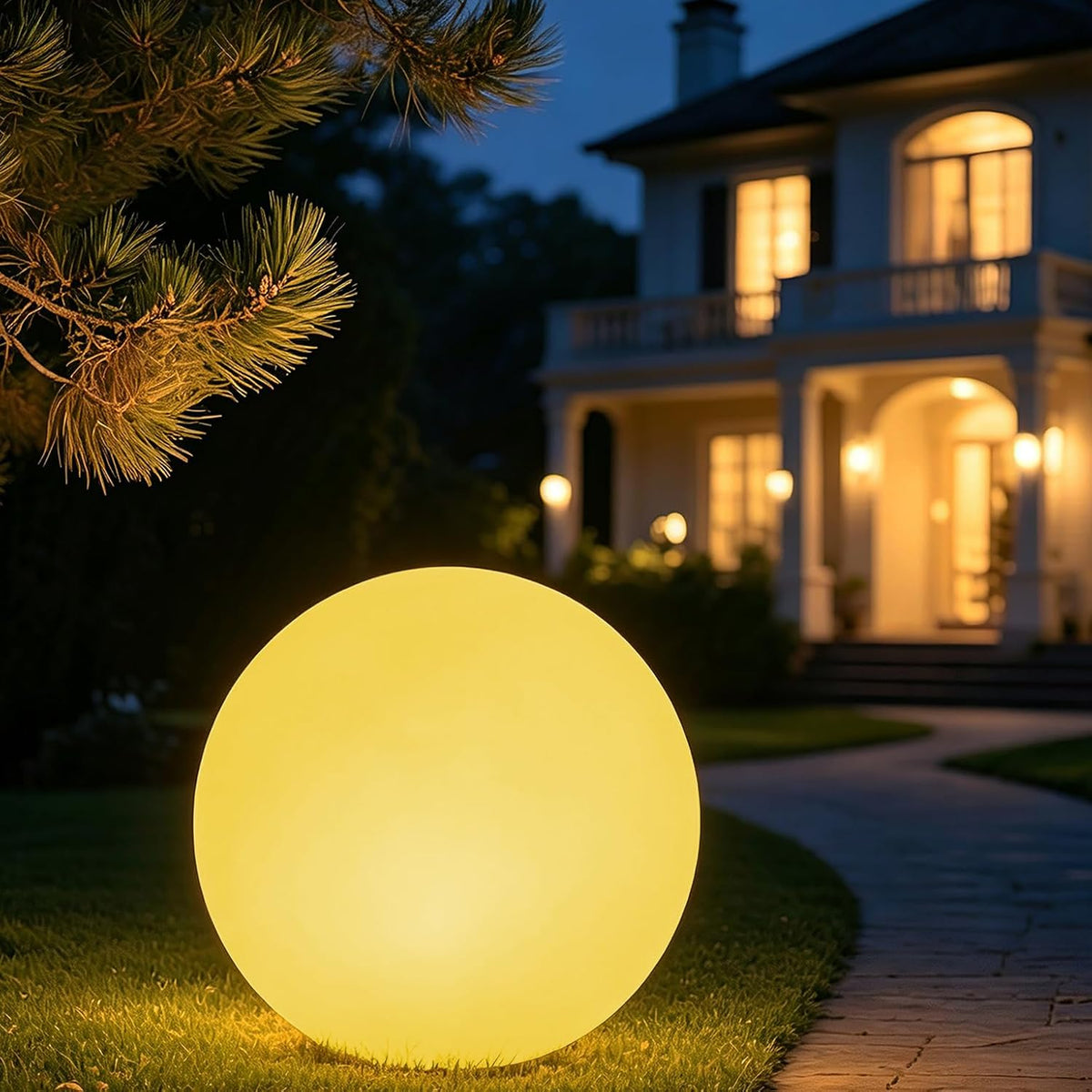 Globe Floor Lamp, 14-inch Color Charging Large LED Globe Orb Light Outdoor