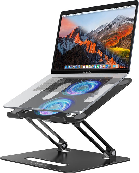 YICOSUN Adjustable Laptop Cooling Stand with 2 Quiet Fans & RGB Lighting, Aluminum Alloy & Foldable Ergonomic Design for MacBook, Lenovo, ASUS, Dell 10-16 Inch, Perfect for Gaming, DJ, Office - Black