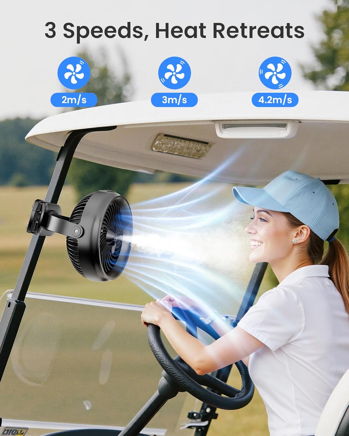 Koonie 8'' 10000mAh Battery Operated Misting Fan with Max. 48 Hrs Runtime | Portable Mist Desk Fan with Clip, 3 Speeds, 2 Spray Modes, 200ML Tank for Golf Cart Home Office Travel Camping Stroller