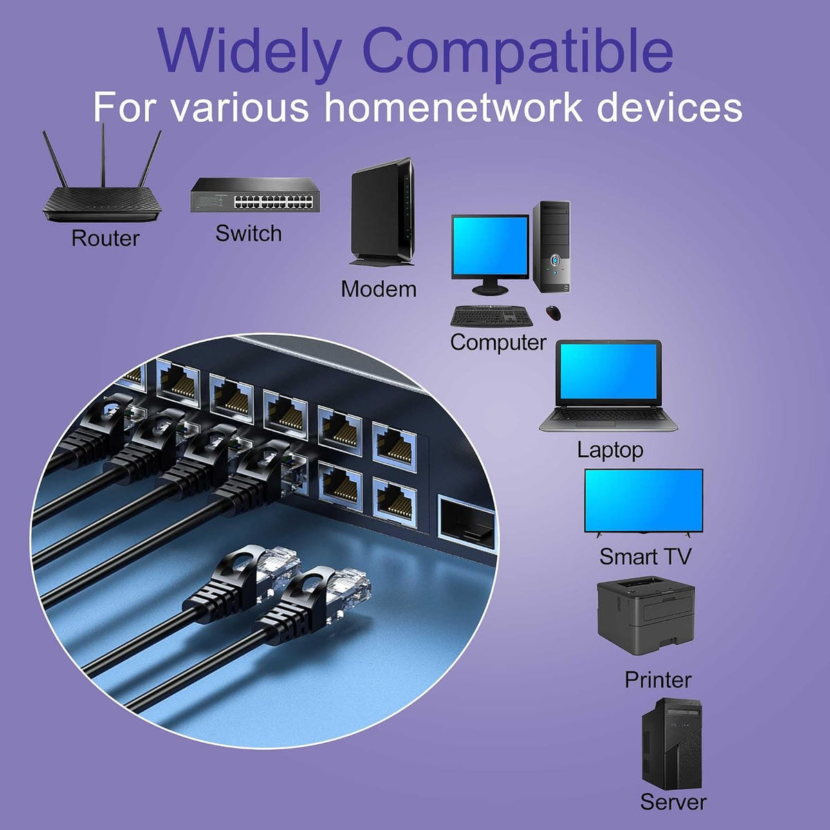 Cat 6 Ethernet Cable 50FT 10Pack, Cat6 Ethernet Patch Cable 10Gbps, High-Speed UTP Cat6 Network Cable Pure Copper, Cat 6 Cable for Home and Office Network, Black