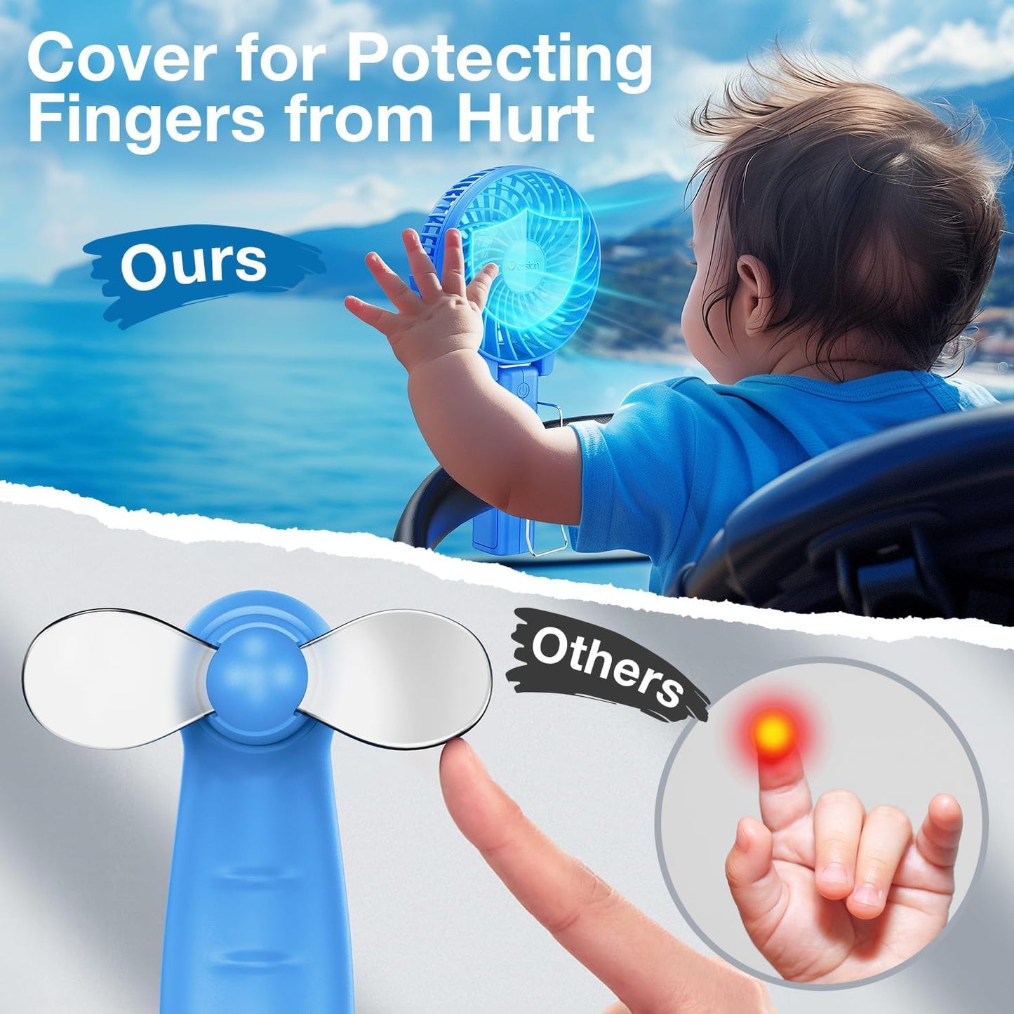 VersionTECH. Portable Handheld Fan, Powerful+Durable+180° Foldable, Mini Hand Fans with USB Rechargeable Battery Operated Cooling Accessories for Personal Use, Travel, Office Blue