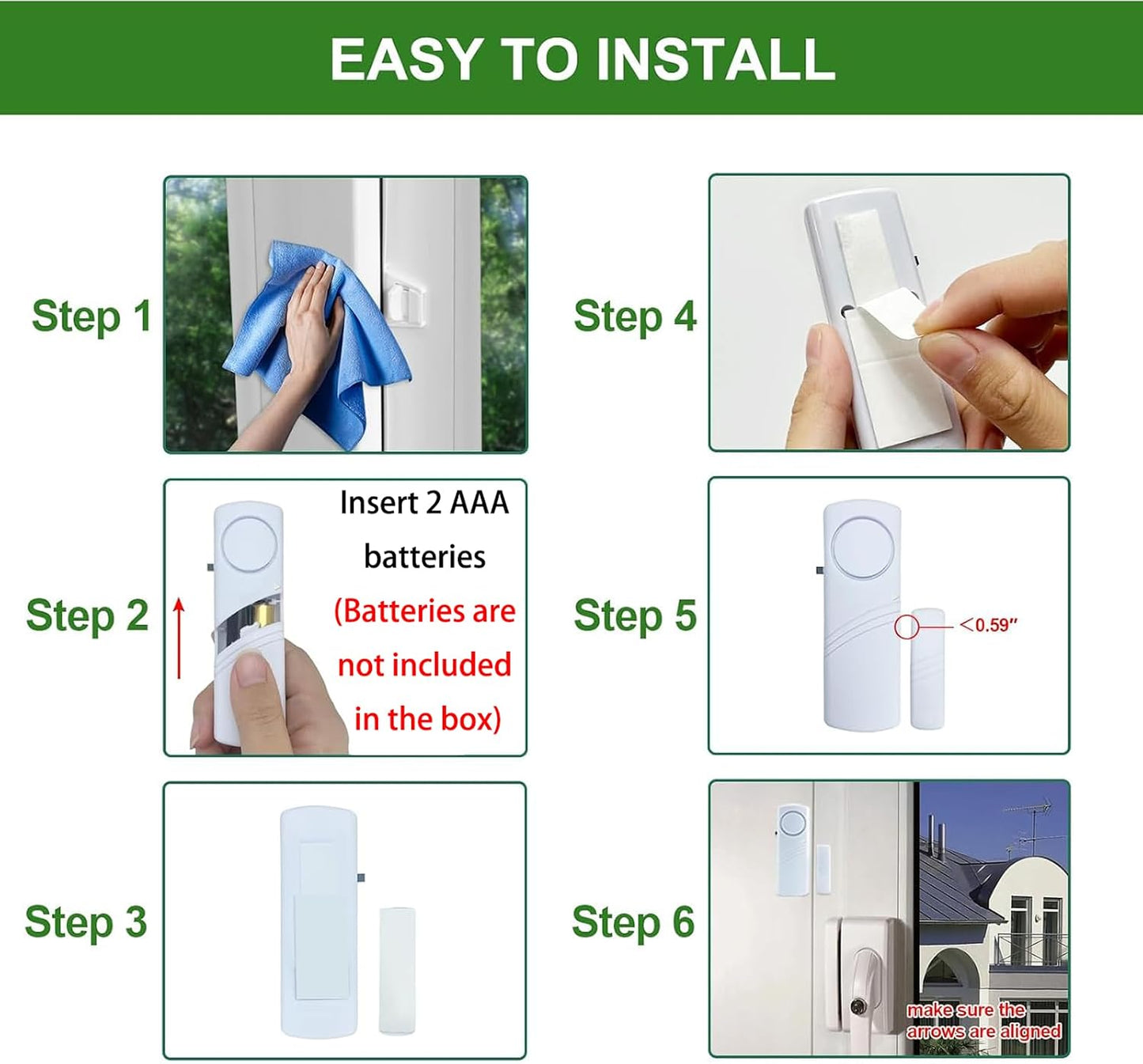 Door Window Alarm, 90dB Door Alarms Sensor for Kids Safety, Home Security, Door Window Burglar Alarm, Window Pool Alarms for Home, Apartments, Offices, Hotel Rooms (10pack)