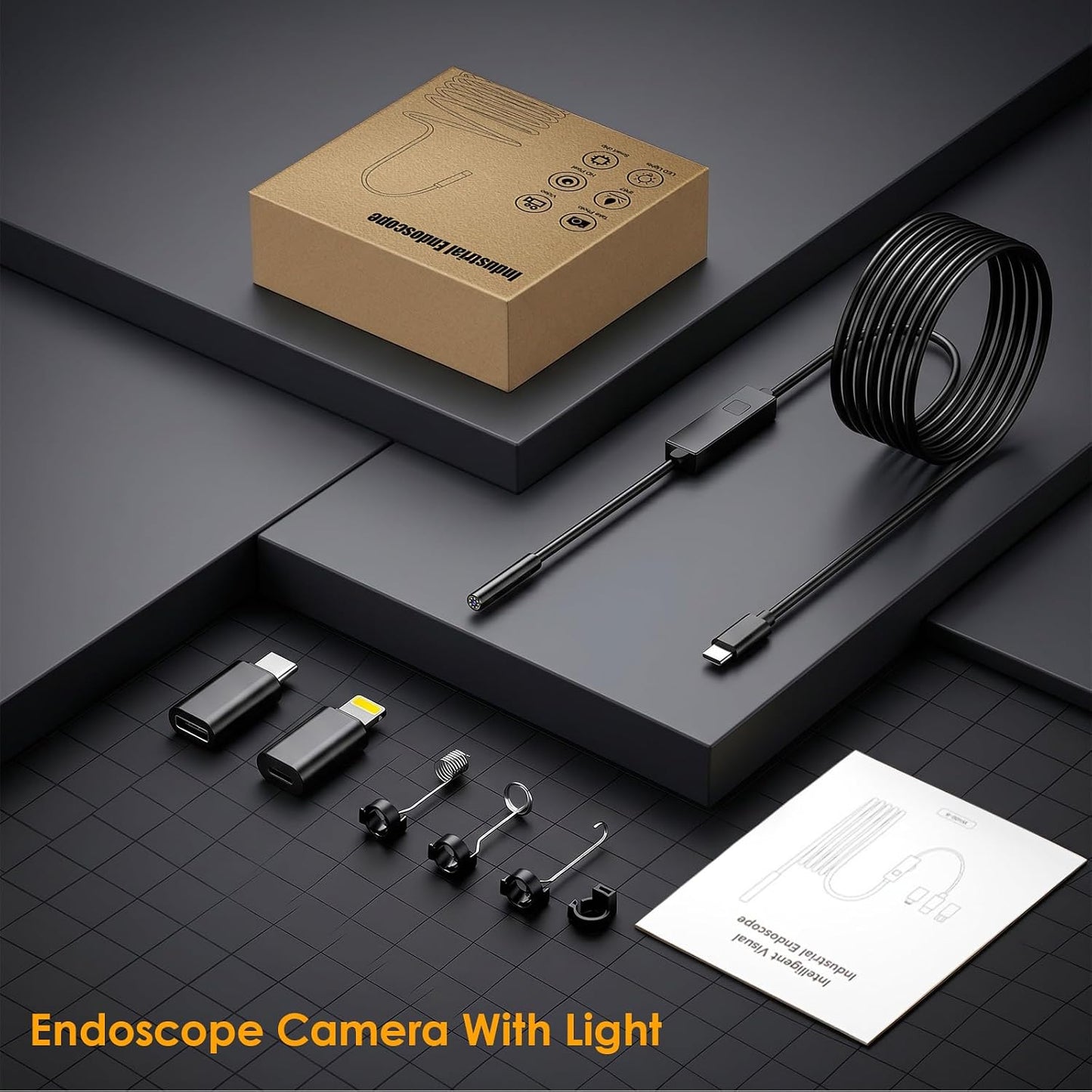 1920P HD Endoscope Camera with Light, IP67 Waterproof Borescope Snake Camera Semi-Rigid Sewer Camera 8 LED Inspection Endoscope Camera for iPhone Android Automotive Pipe, 16.4FT Single Lens