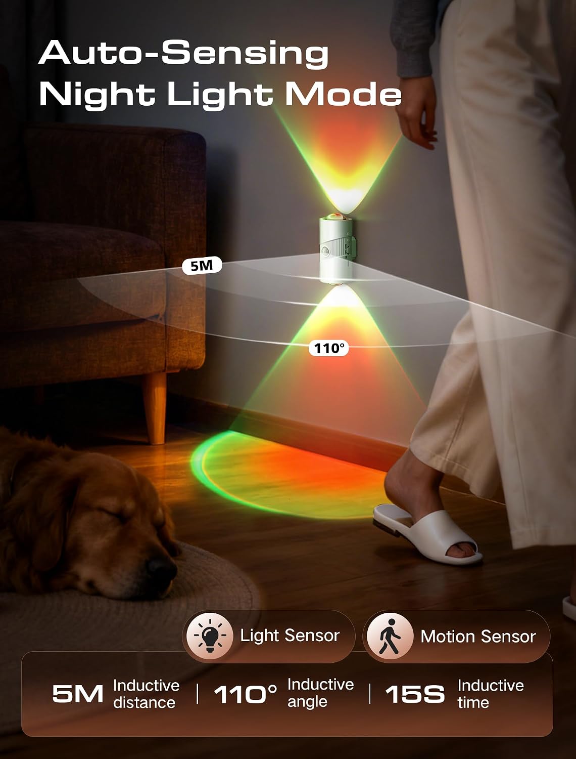 Rechargeable RGB Motion Sensor Night Light, Color Changing LED Wall Lamp with Stick-on Magnet, 4-Level Adjustable Brightness, Nightlights for Bedroom, Bathroom, Hallway, Stairs, Closet, 2-Pack