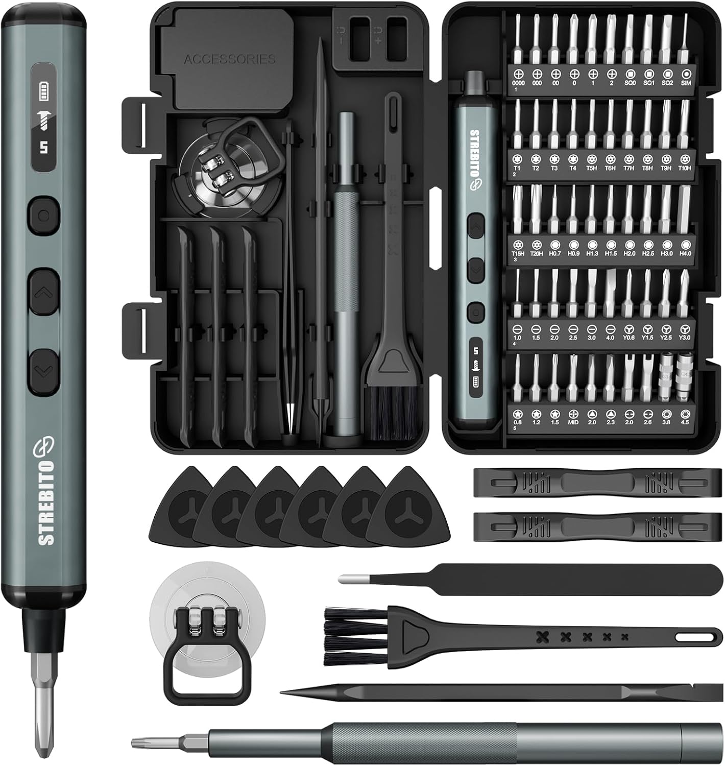 STREBITO Mini Electric Screwdriver, 67 in 1 Electric Screwdriver Kit | 50 S2 Preicison Bits, 5 Torque Settings, Organized Storage, Mini Power Screwdriver Rechargeable Tool Kit for PC Electronics