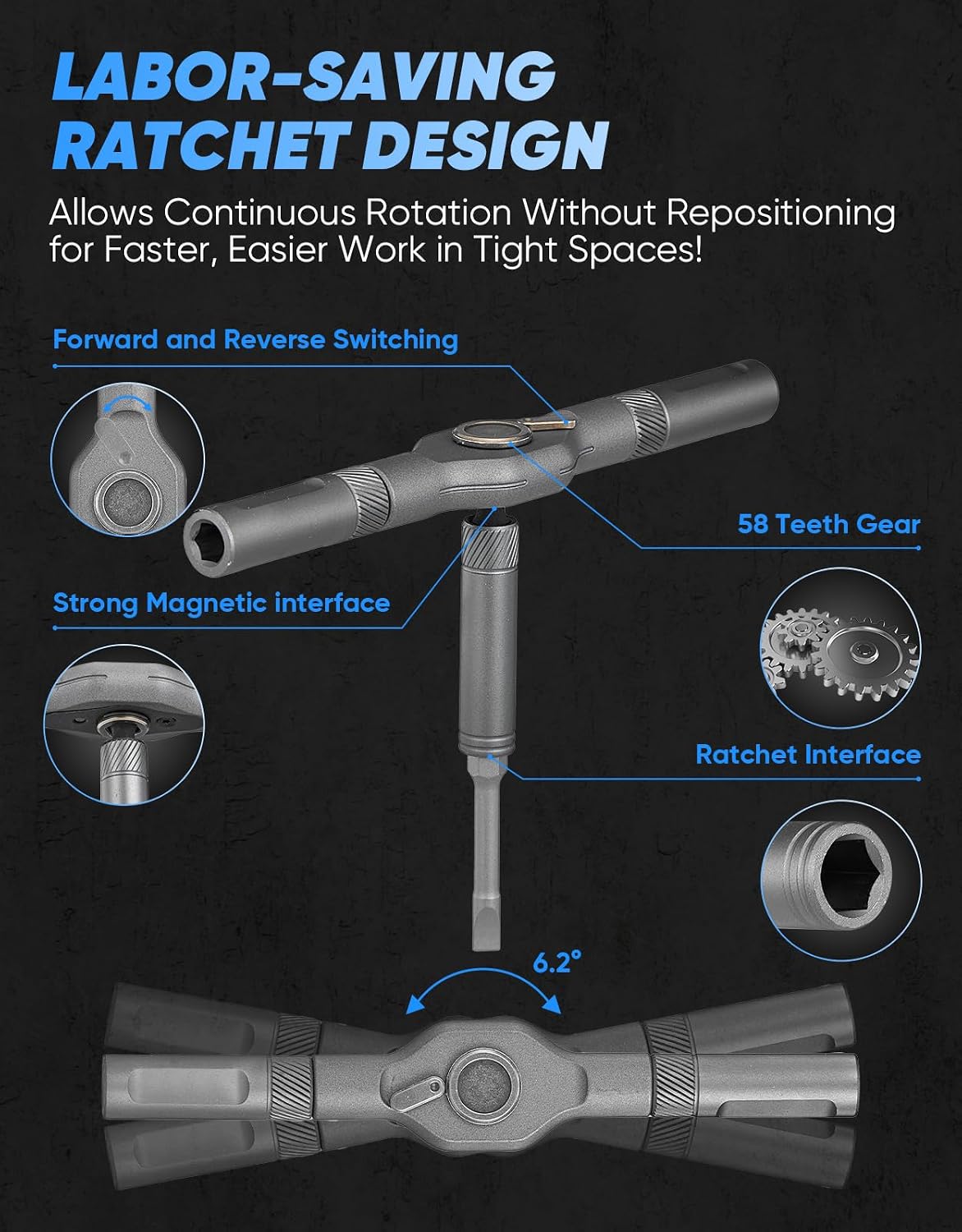 SakerPlus 42-in-1 Magnetic Ratcheting Screwdriver Set with T-Handle(Grey) | Ratcheting handle with T-handle design helps improve grip, torque, and control during repairs,DIY Repair Kit