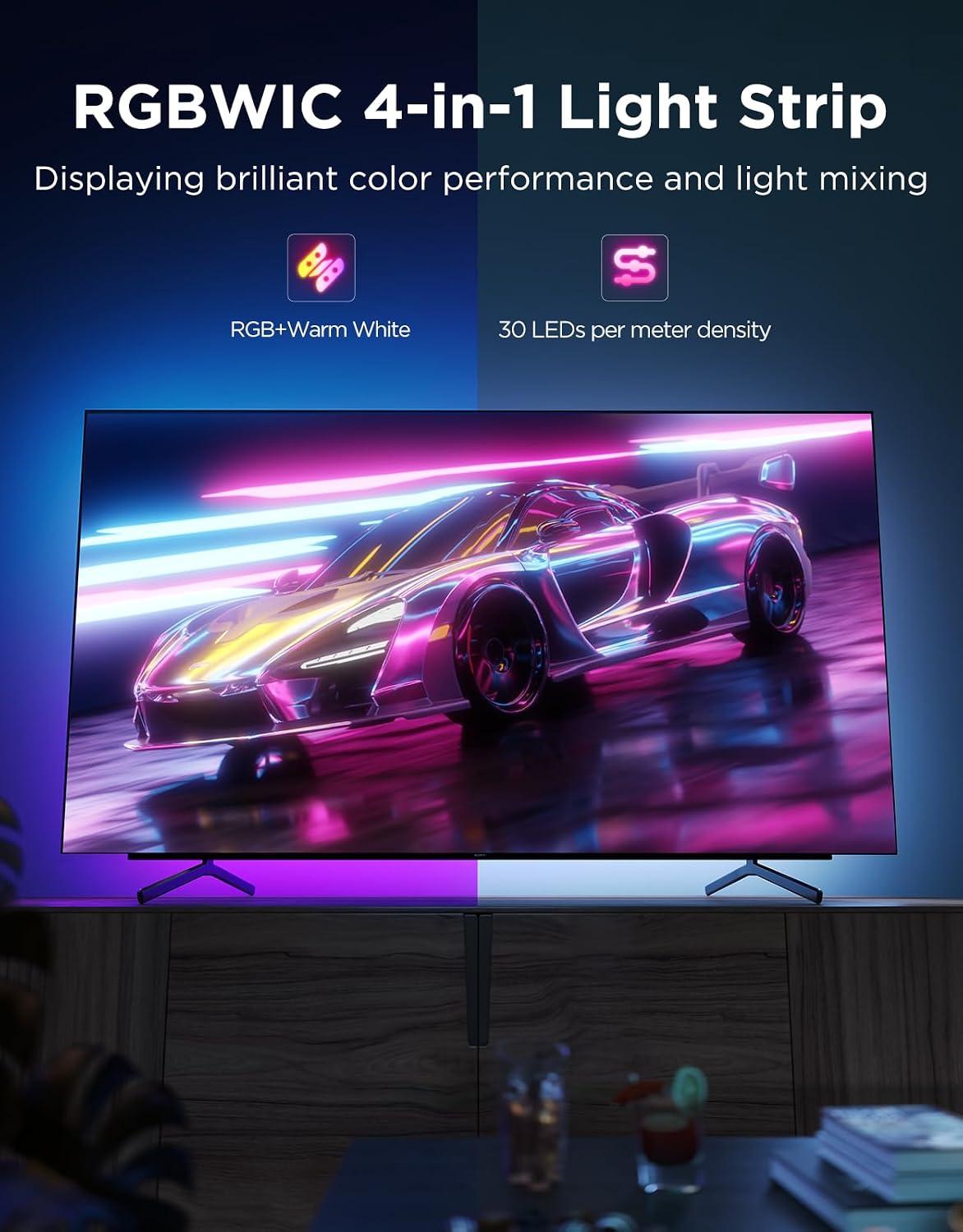 Govee TV LED Backlight 2, 14.4ft Cuttable TV Lights for 32-70 Inch TVs | RGBWIC LED Strips Lights for Monitors, Support 210+ Scene Modes & Music Sync，Smart APP and Voice Control, Easy Intall