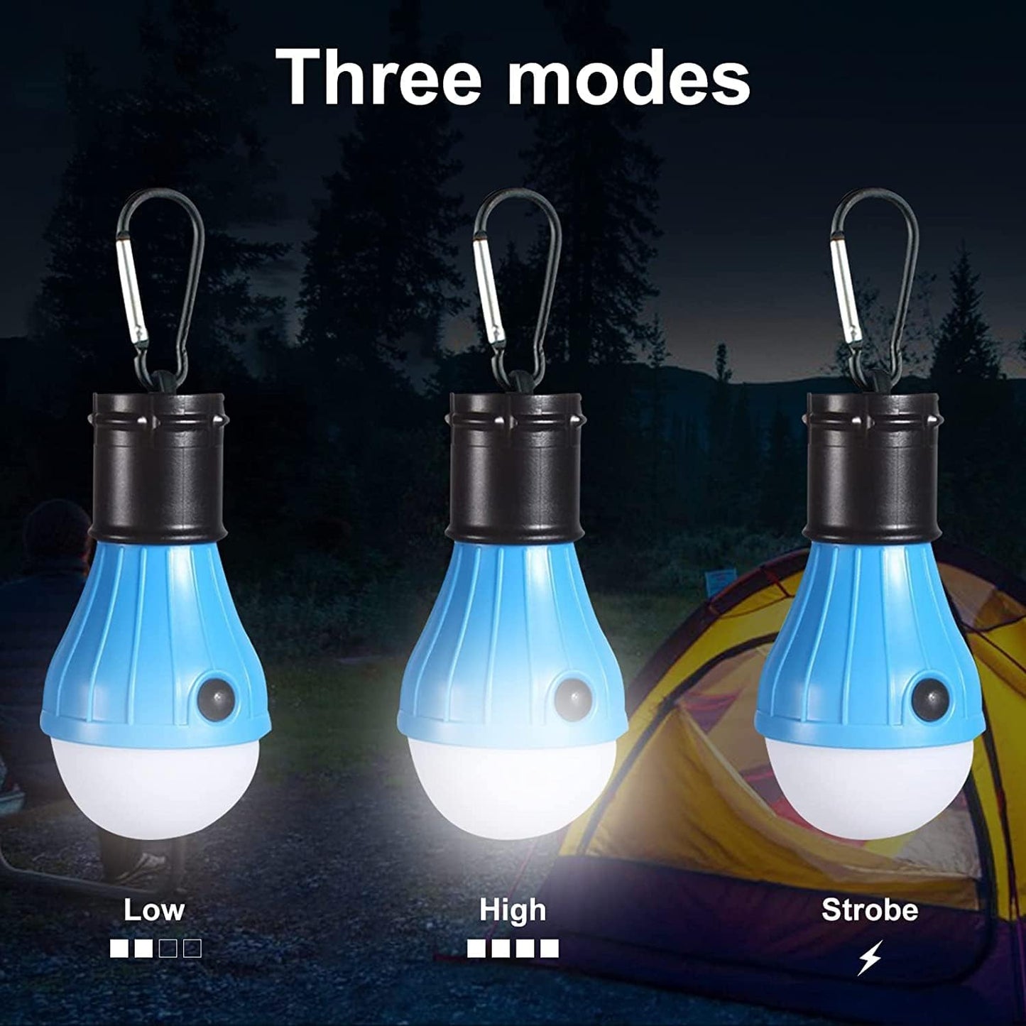 LED Camping Tent Lantern, Portable Outdoor Waterproof Emergency Light Bulb | Battery Powered with Clip Hook, Super Bright, for Hiking, Party，Camping, Fishing, Power Failure (4 Packs, Black )