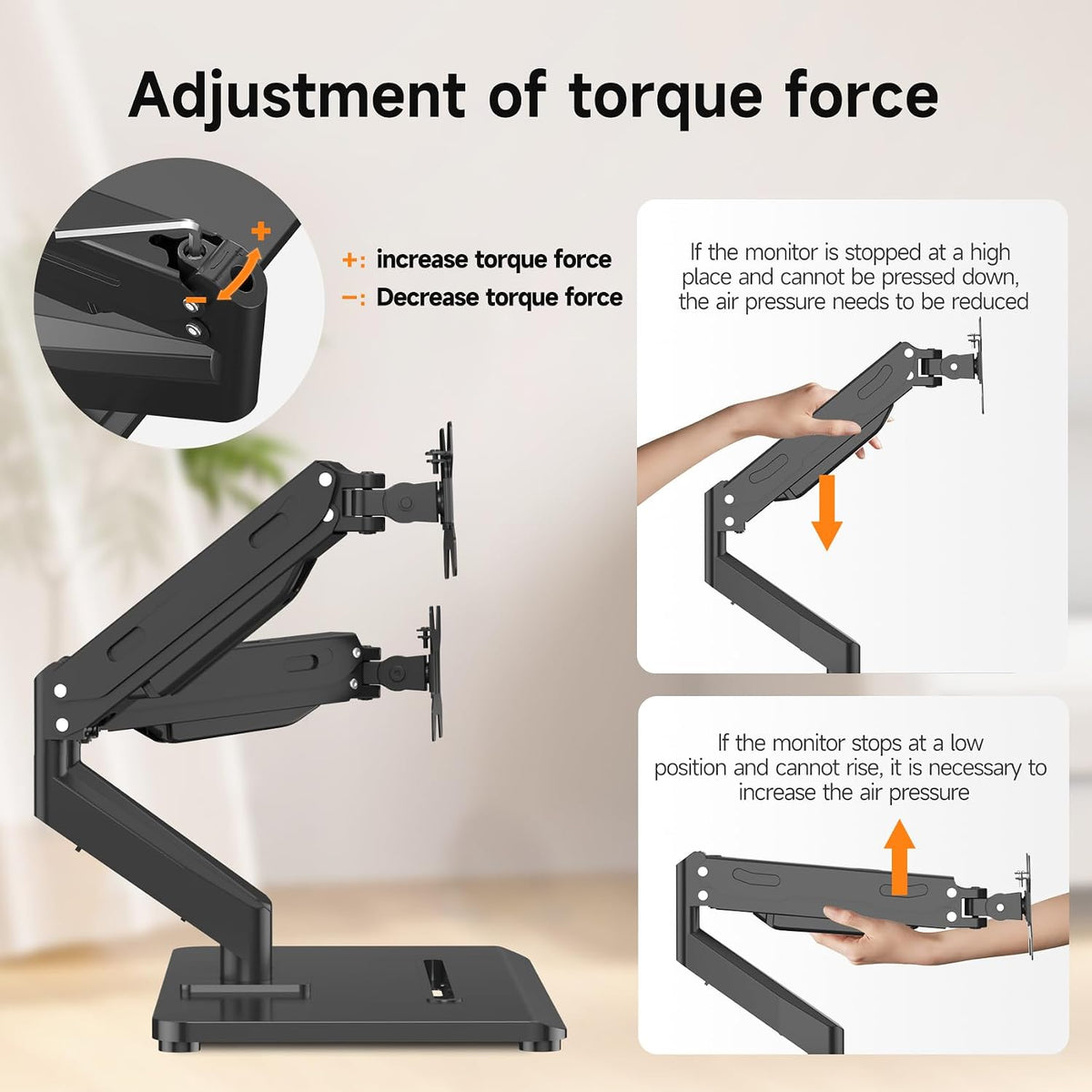 Pholiten Adjustable Dual Monitor Arms with Base for 17-32" Screens