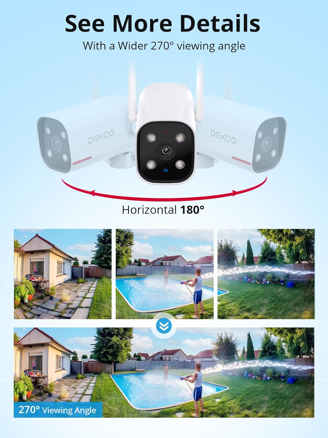 DEKCO 2K Outdoor Security Cameras, Wired WiFi, 2 Pack | Color night vision, 24/7 recording, 2.4GHz WiFi, pan rotation for front door, driveway, garage, and yard