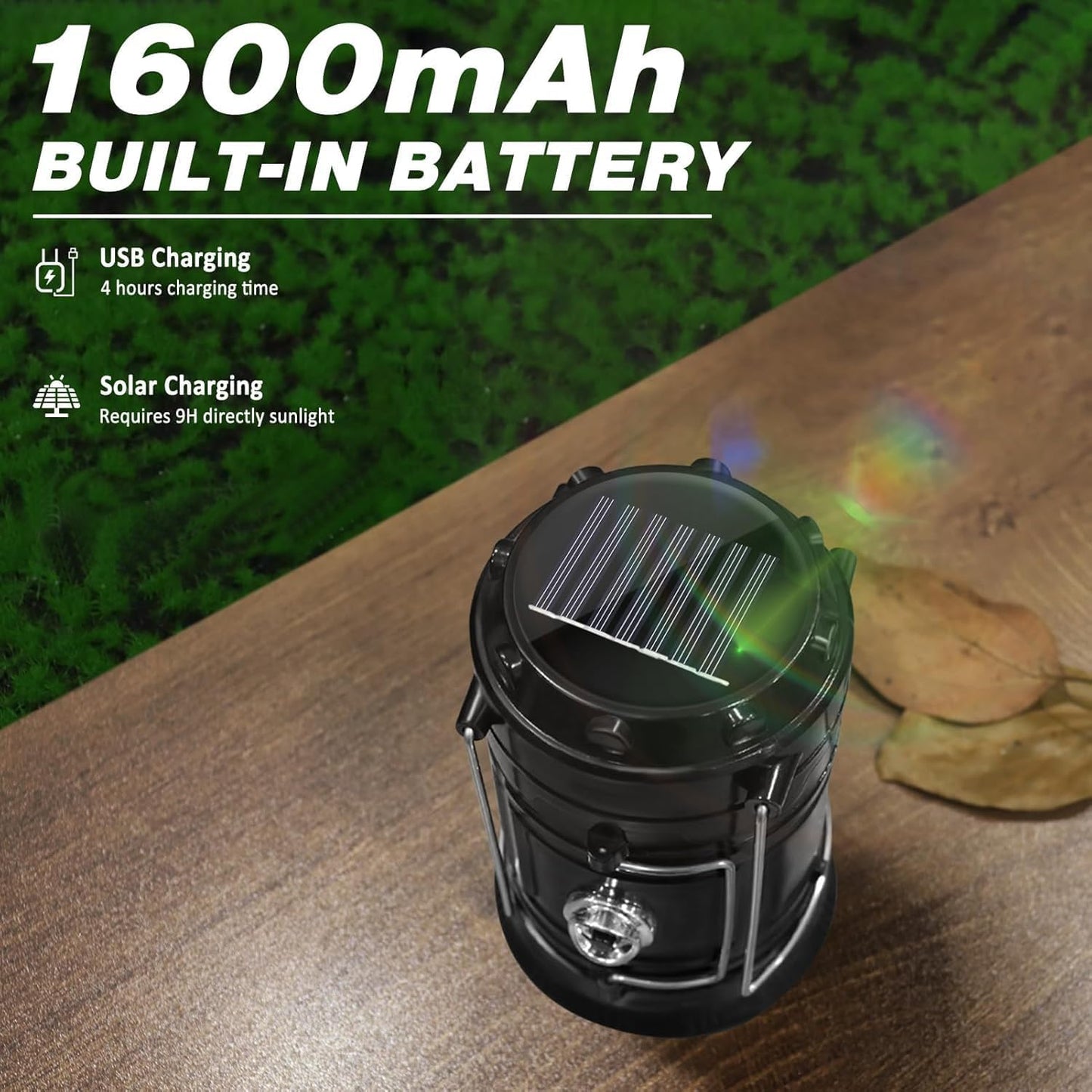 DIBMS 4-Pack Solar Camping Lantern, Collapsible Flashlight Emergency Lights | LED Solar USB Rechargeable Lamp Folding Tent Hanging Lights Survival Kits for Hurricanes Power Outages Indoor Outdoor (Black)