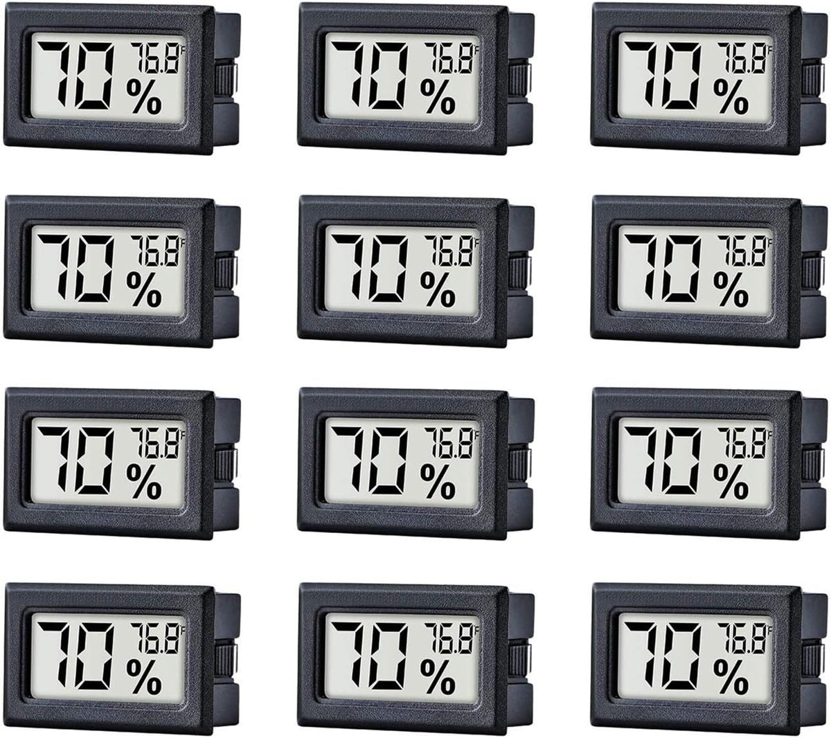 12 Pack Pgzsy Mini Small Digital Electronic Temperature Humidity Meters Gauge Indoor Thermometer Hygrometer LCD Display Fahrenheit (℉) for Humidors, Greenhouse, Garden