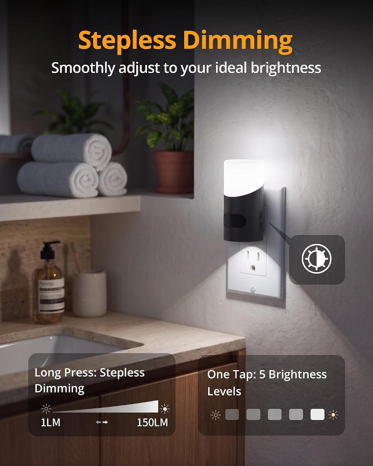 Lyridz Motion Sensor Night Light, LED Night Lights Plug into Wall, 1-150LM Dimmable Night Light Indoor for Hallway, Stairs, Bedroom, Garage, Bathroom, Toilet (Cool White, 2 Pack)