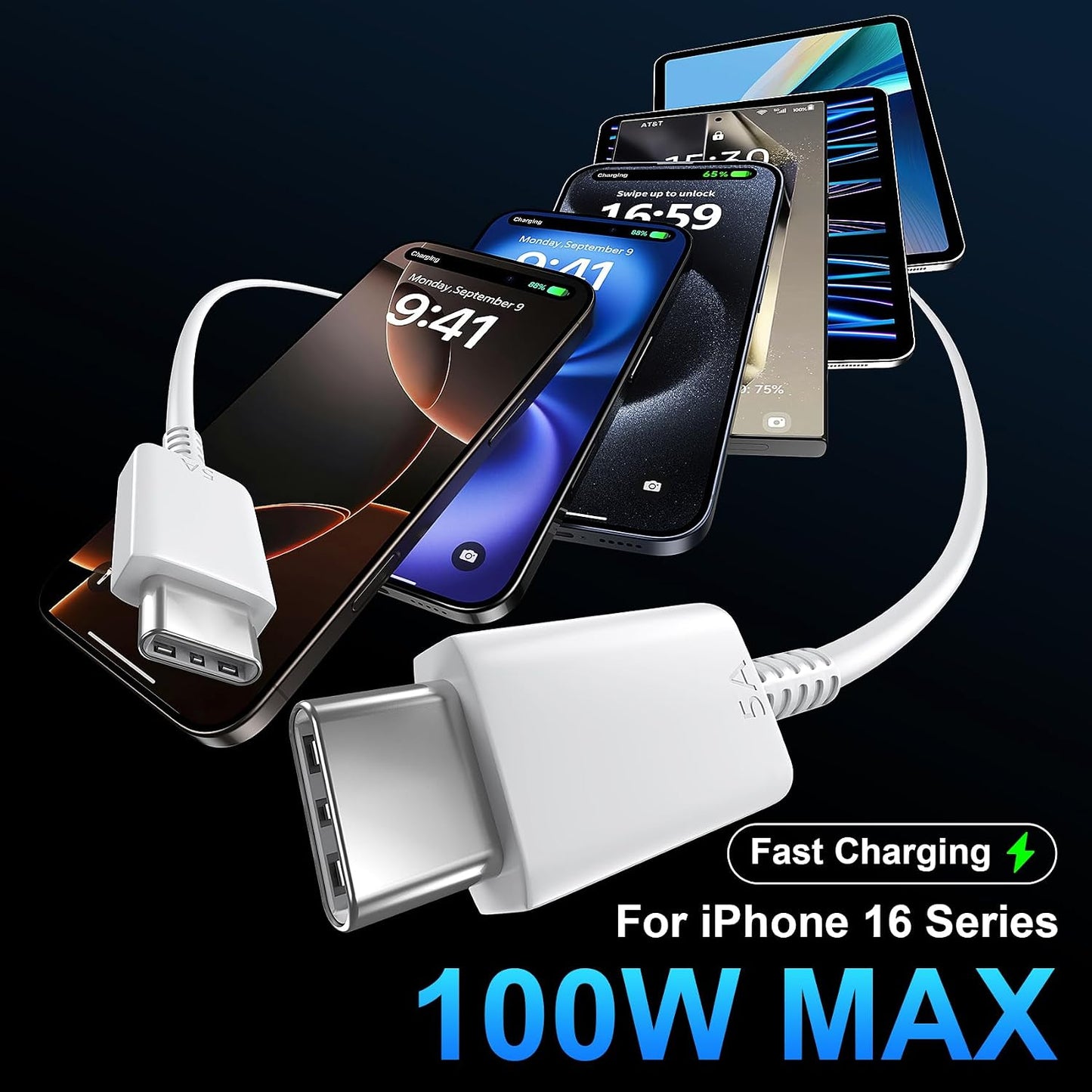 iPhone 16 15 17 Pro Max Charger 30W Type C Chargers USB C Fast Charger Block iPhone 16 Chargers Fast Charging with 10FT C Charging Cable for iPhone 17/17 Pro Max/16/16 Pro Max/15/15 Pro/iPad/Samsung
