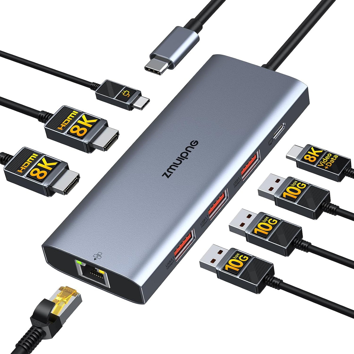 USB C Hub Ethernet USB-C Adapters for MacBook Pro/Air with HDMI 4K@60Hz