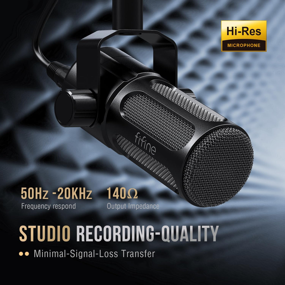 FIFINE AmpliTank TANK1 XLR Dynamic Microphone for Vocal Recording Podcast | Studio Microphone, Mid-Boost, Low-Cut Filter, Compatible with Mixer/Audio Interface, for Broadcast, Voice-Over, All Metal
