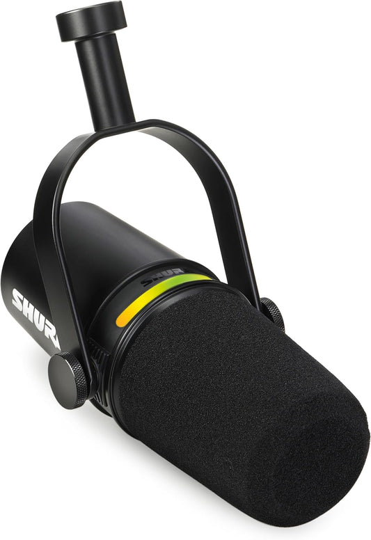 Shure MV7+ Podcast Dynamic Microphone with Articulating Desktop Boom Arm. OBS Certified, Enhanced Audio, LED Touch Panel, USB-C & XLR Outputs, Auto Level Mode, Digital Pop Filter, Reverb -Black