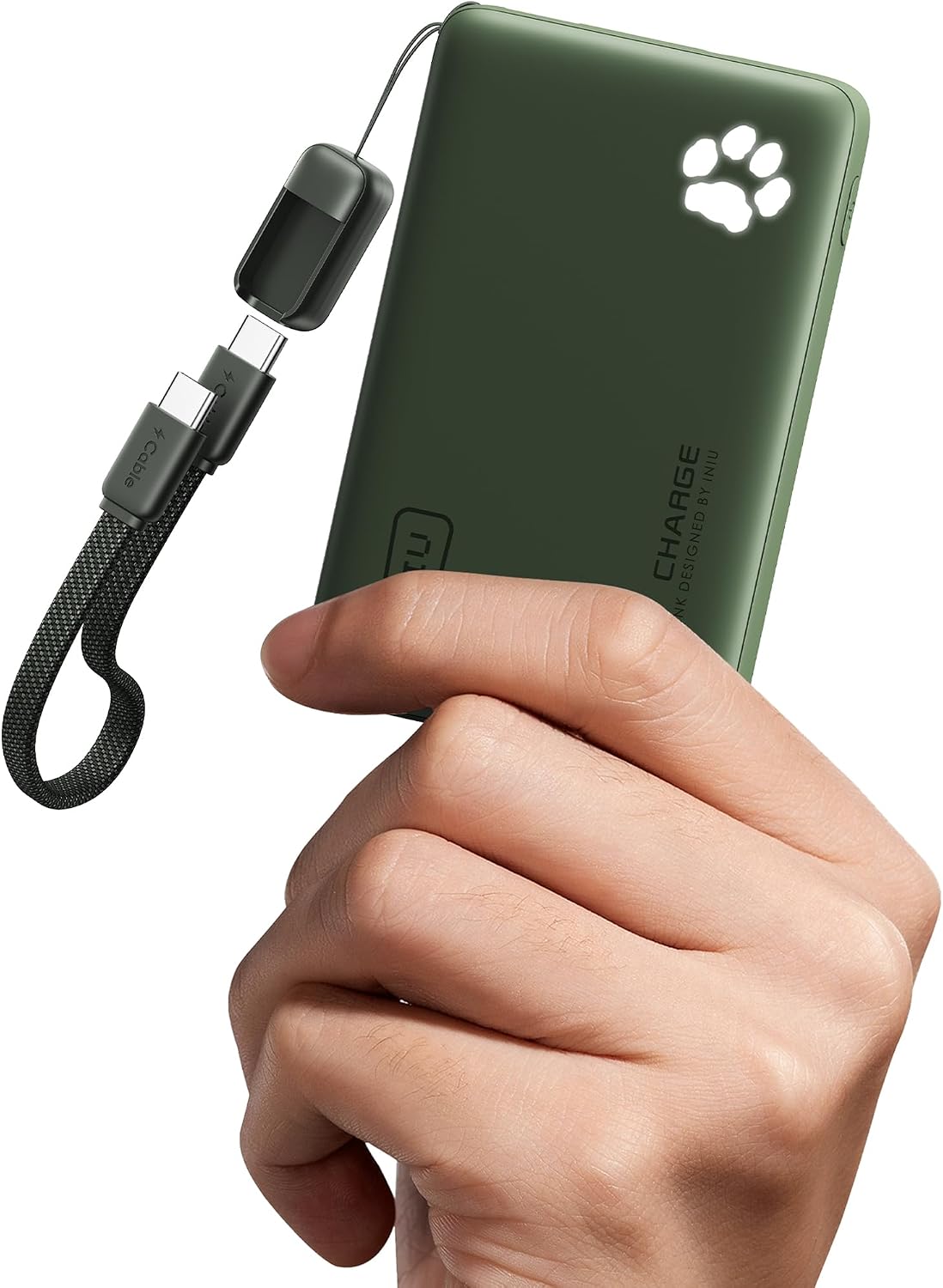 INIU 45W Fast Charging Portable Charger, Smaller 10000mAh Travel Power Bank | Flight-Safe, Detachable USB C Cable, Travel Essential, External Battery Phone Pack for iPhone 17 Samsung S26 iPad etc, Green